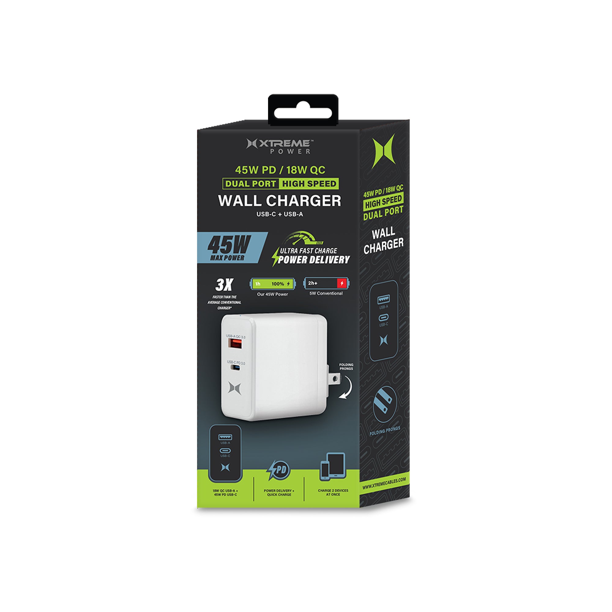45W Dual-Port USB-C and USB-A Wall Charger, High-Speed Power Adapter for Laptops, Smartphones, and Tablets