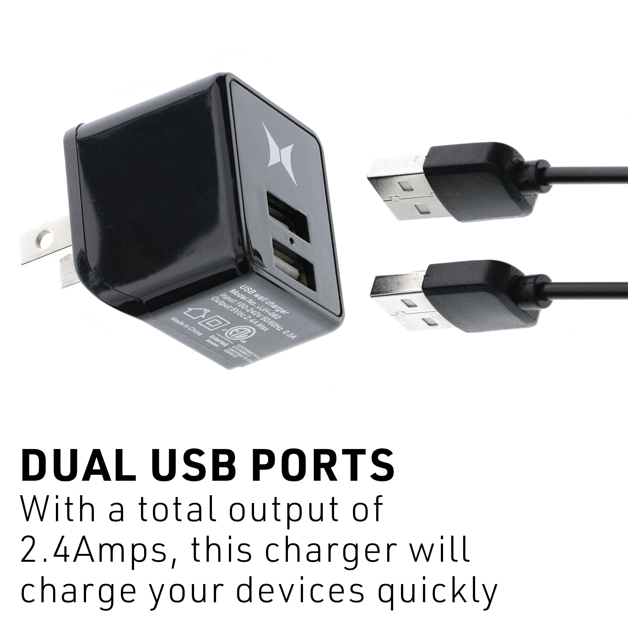 2.4A Dual USB Wall Charger with LED Power Indicator, Fast Charging Home Adapter for Smartphones, Tablets, and Mobile Devices