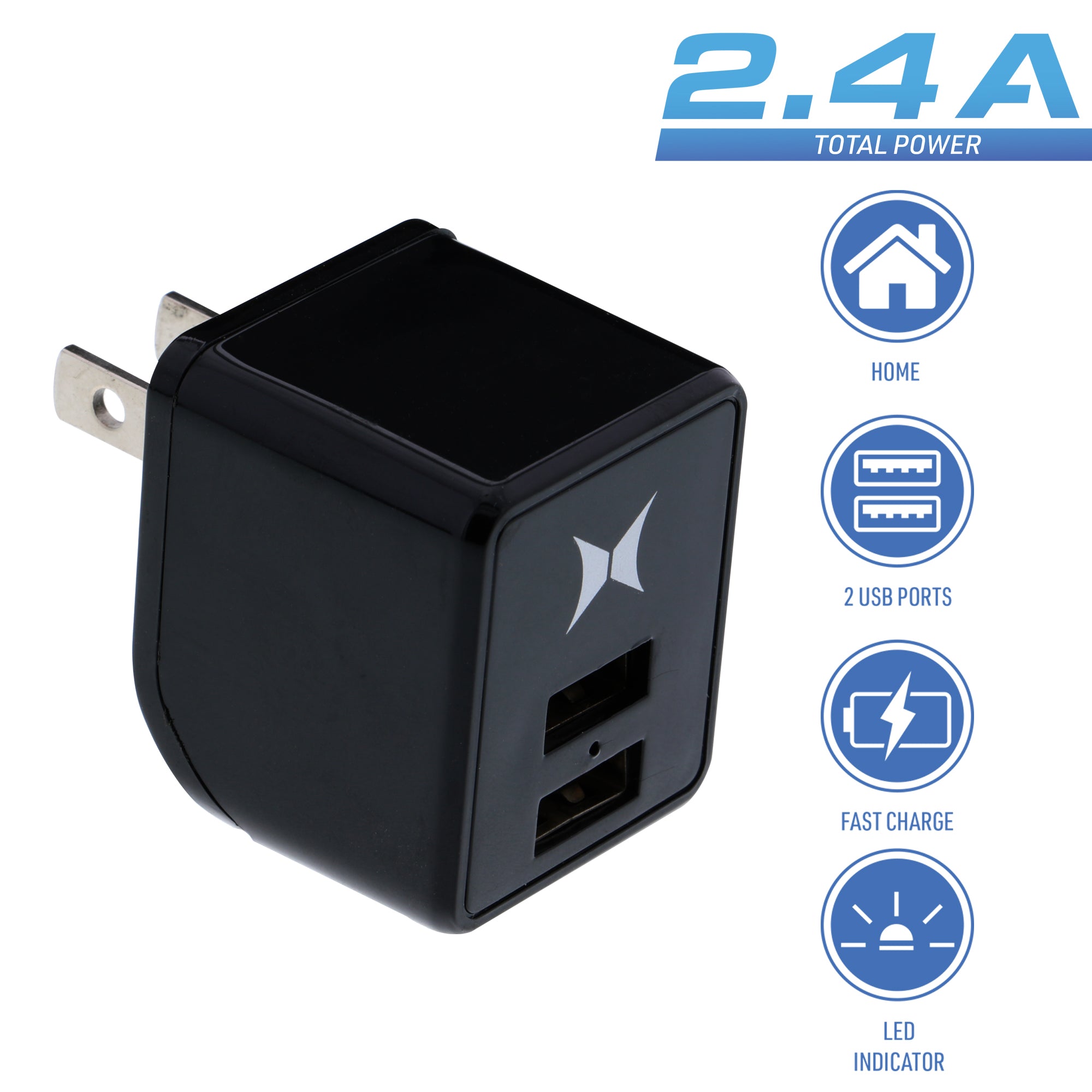 2.4A Dual USB Wall Charger with LED Power Indicator, Fast Charging Home Adapter for Smartphones, Tablets, and Mobile Devices