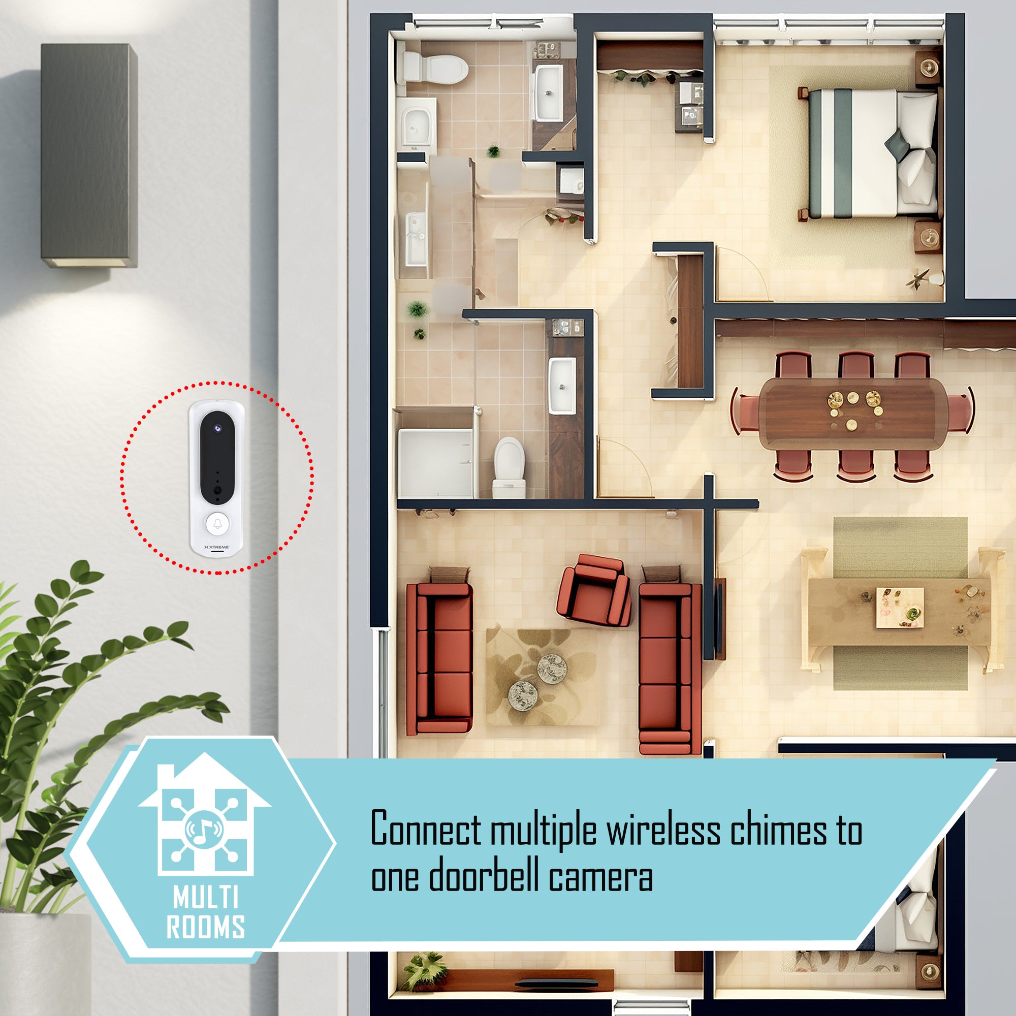 Xtreme Connected Home Wireless Chime with USB Adapter, 16 Ringtones, and Snapshot Battery for Smart Doorbell Systems
