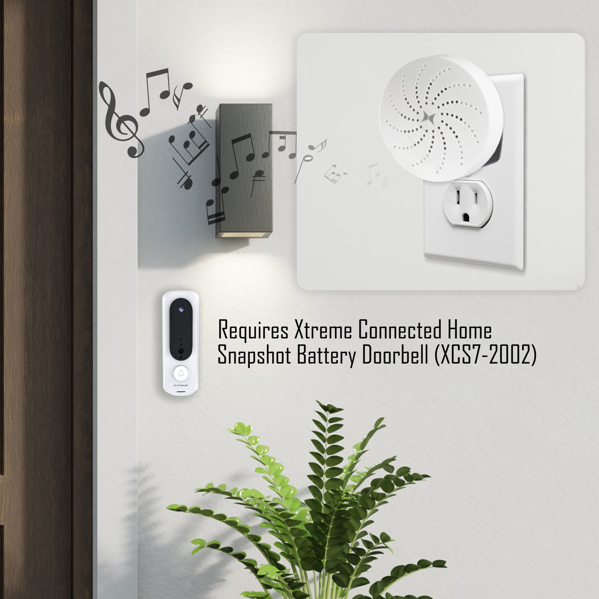 Xtreme Connected Home Wireless Chime with USB Adapter, 16 Ringtones, and Snapshot Battery for Smart Doorbell Systems