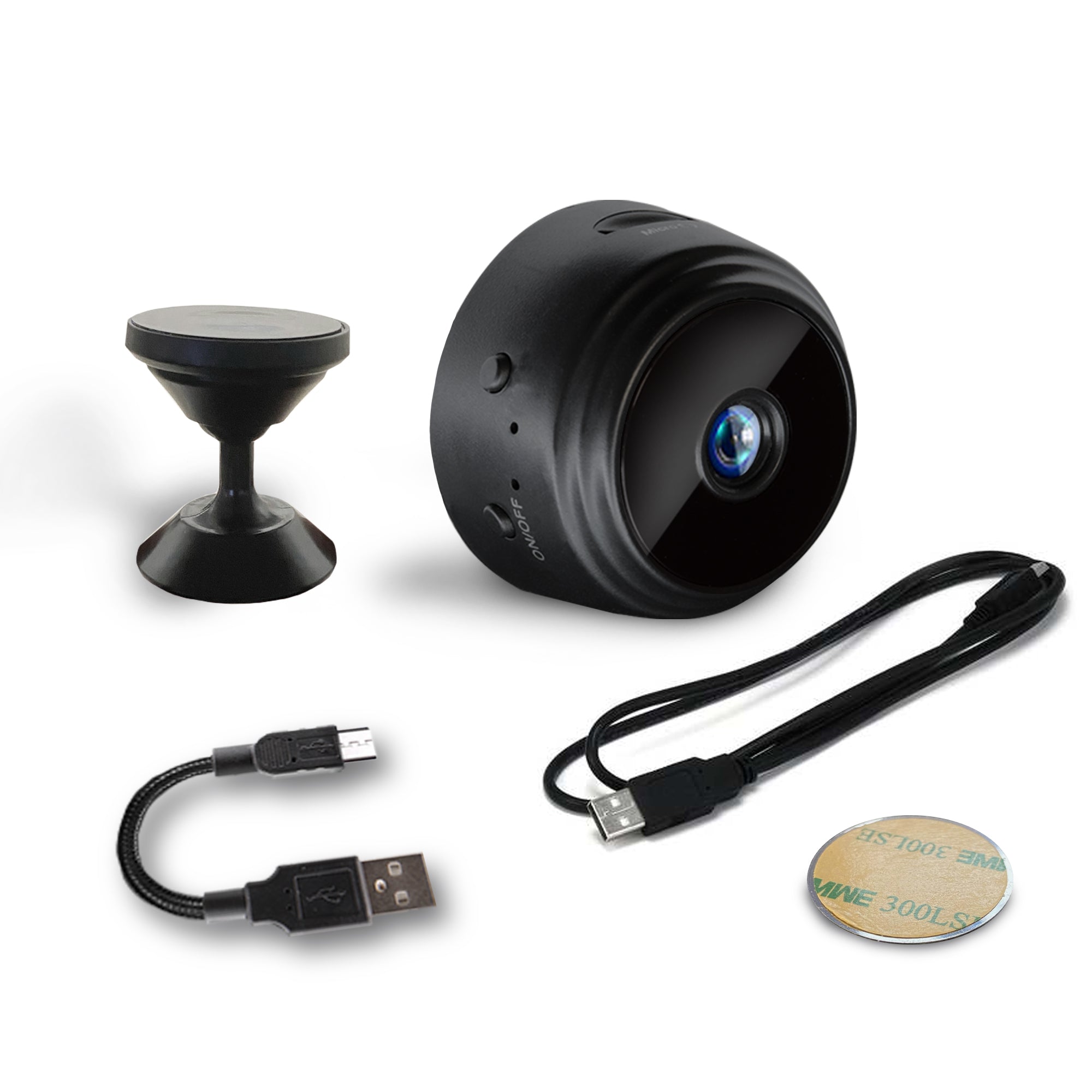 Smart Wi-Fi Mini Camera with Magnetic Back and Adhesive Mount, HD Wireless Security Camera for Home & Office with Micro SD Card Support