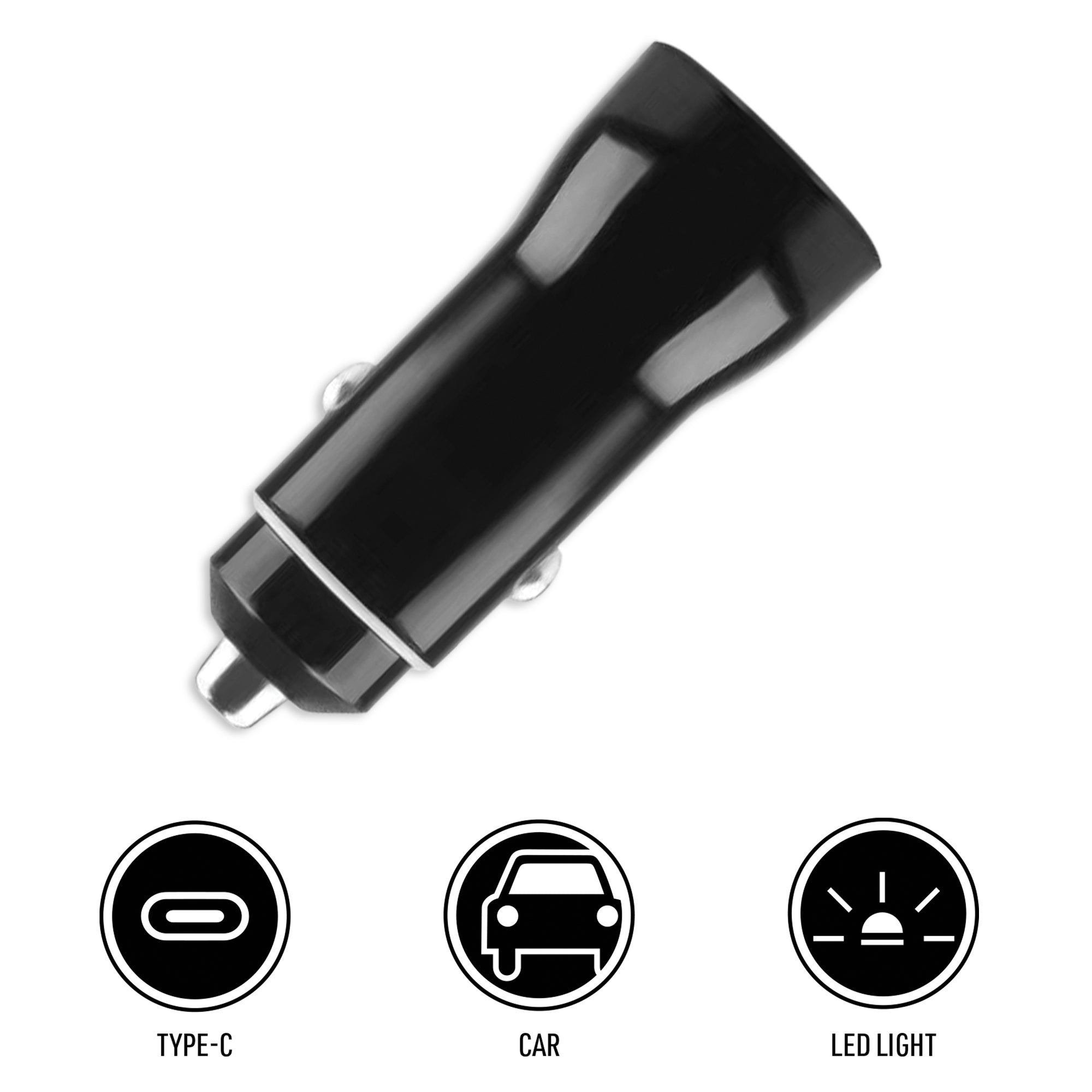 18W Single Port PD 3.0 USB-C Car Charger with LED Ring, Fast Charging Power Adapter for iPhone, Samsung, and Android Phones, Black