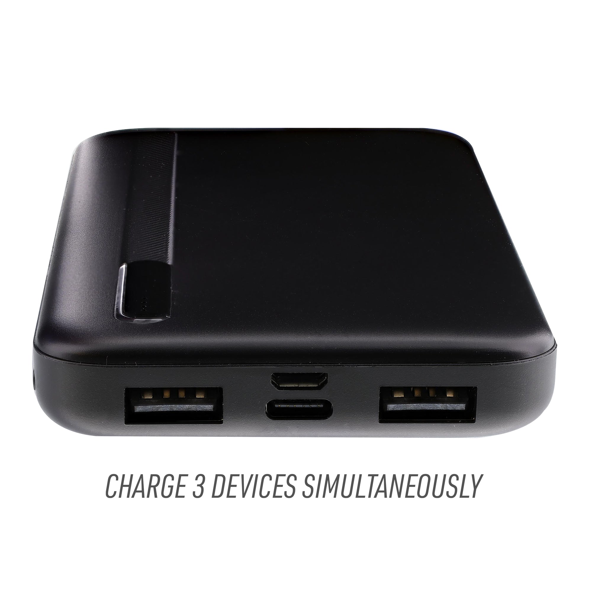 10000mAh High Capacity Portable Power Bank with USB-C and Dual USB-A Ports, Black, LED Indicator, Travel-Friendly External Battery Charger