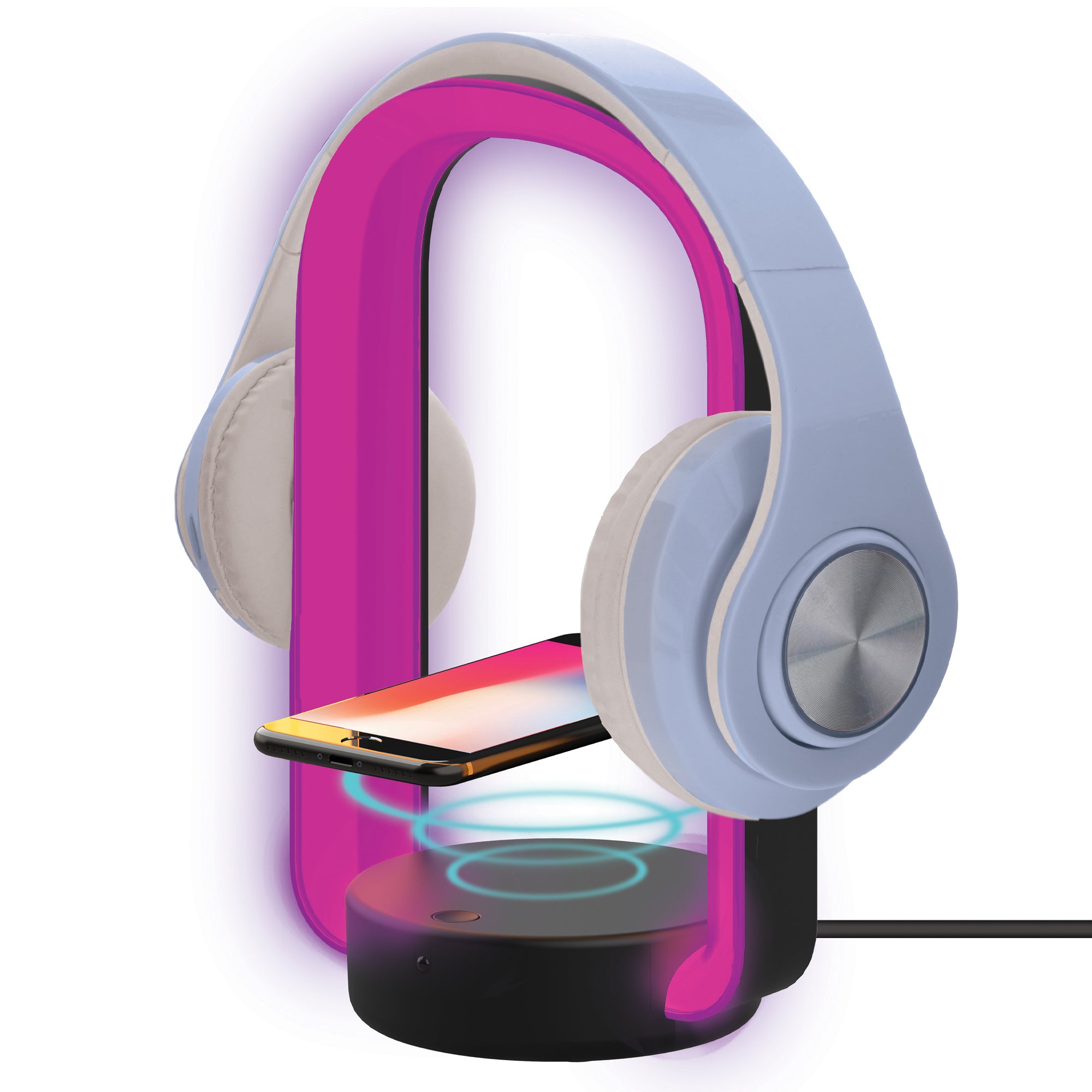 HALO RGB Multicolor LED Lamp with Remote, Headphone Holder, and 5W Wireless Charger, Desk Accessories for Gaming and Home Office