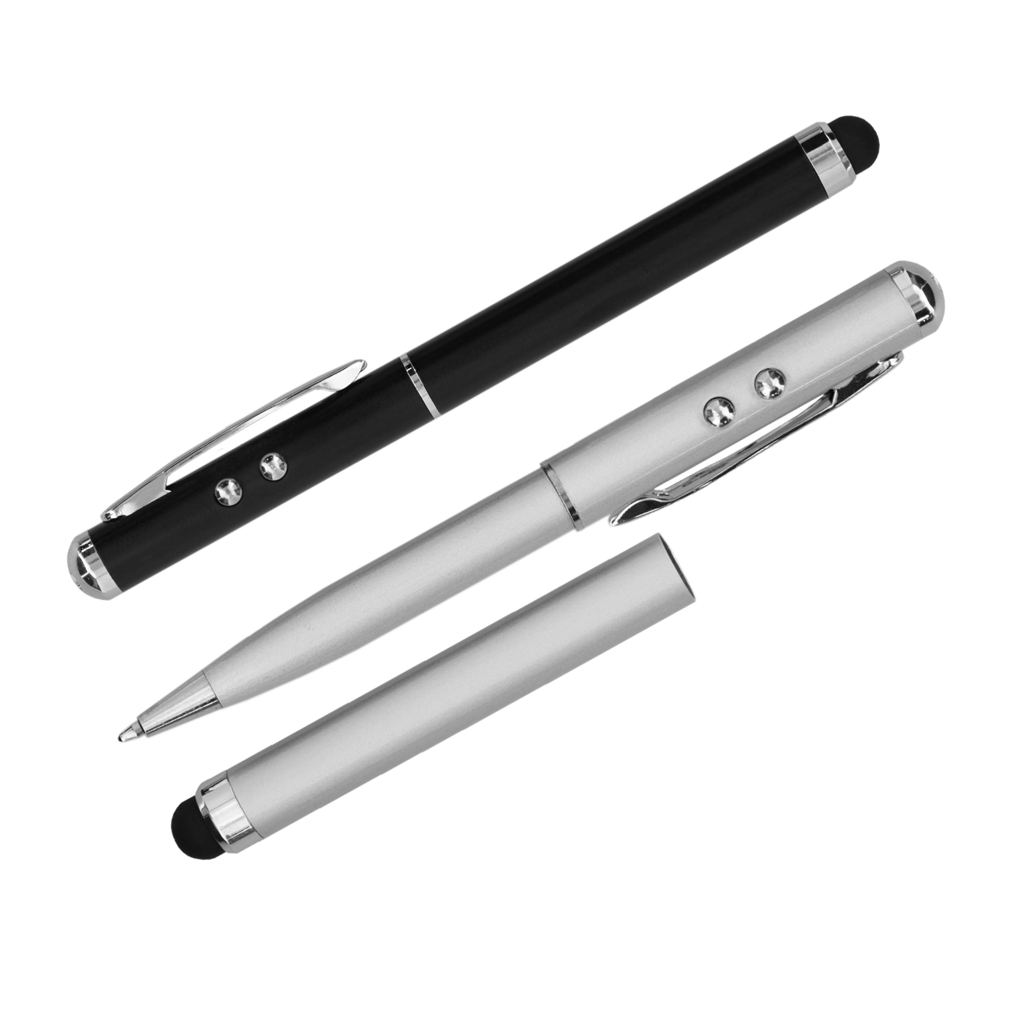 2-Pack Black & Silver 3-in-1 Laser Pointer Stylus Pen Set for Presentations, Touchscreens, and Writing