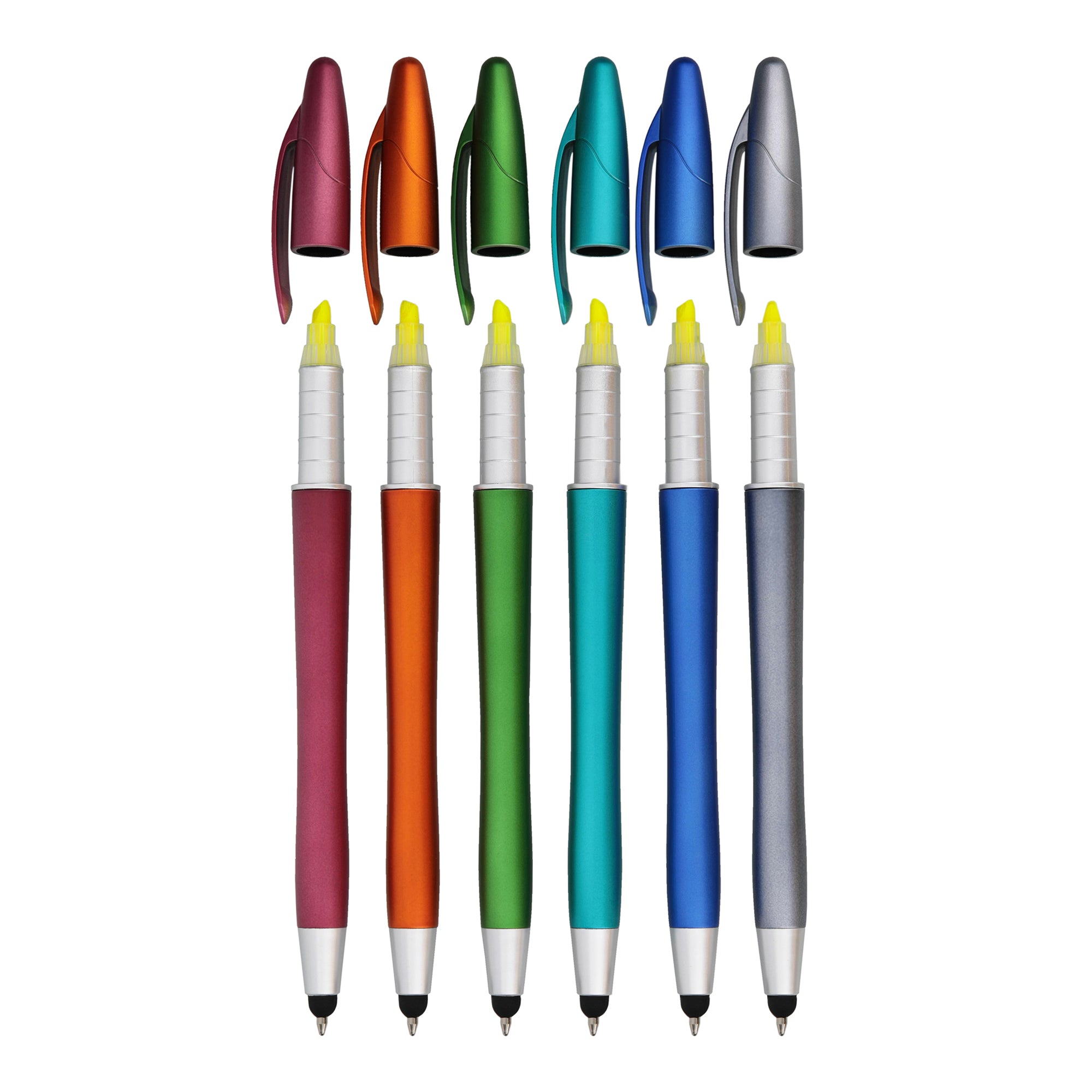 6-Pack Multi-Function Pen, Stylus, and Highlighter Set | All-in-One Ballpoint Pens with Stylus Tip for Touchscreens in Assorted Colors
