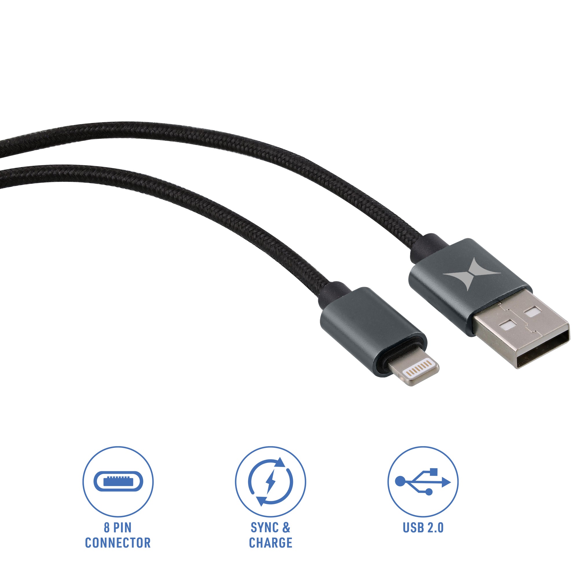 6ft Black 8 PIN to USB-A Sync & Charge Cable, Durable & Fast Charging Data Cord for Devices