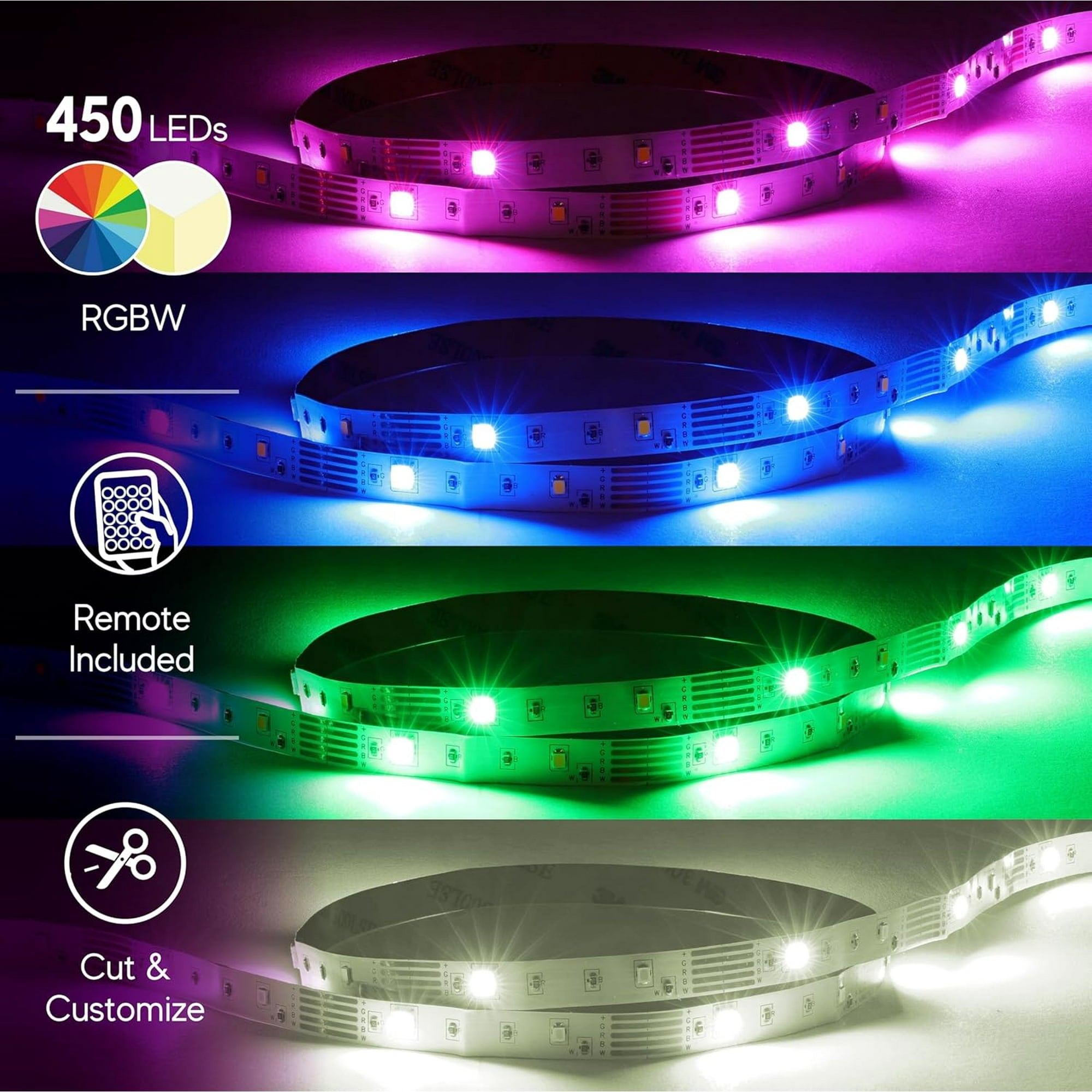 200 FT Cut & Customize Indoor LED Light Strip Kit, Includes 3 Connectors