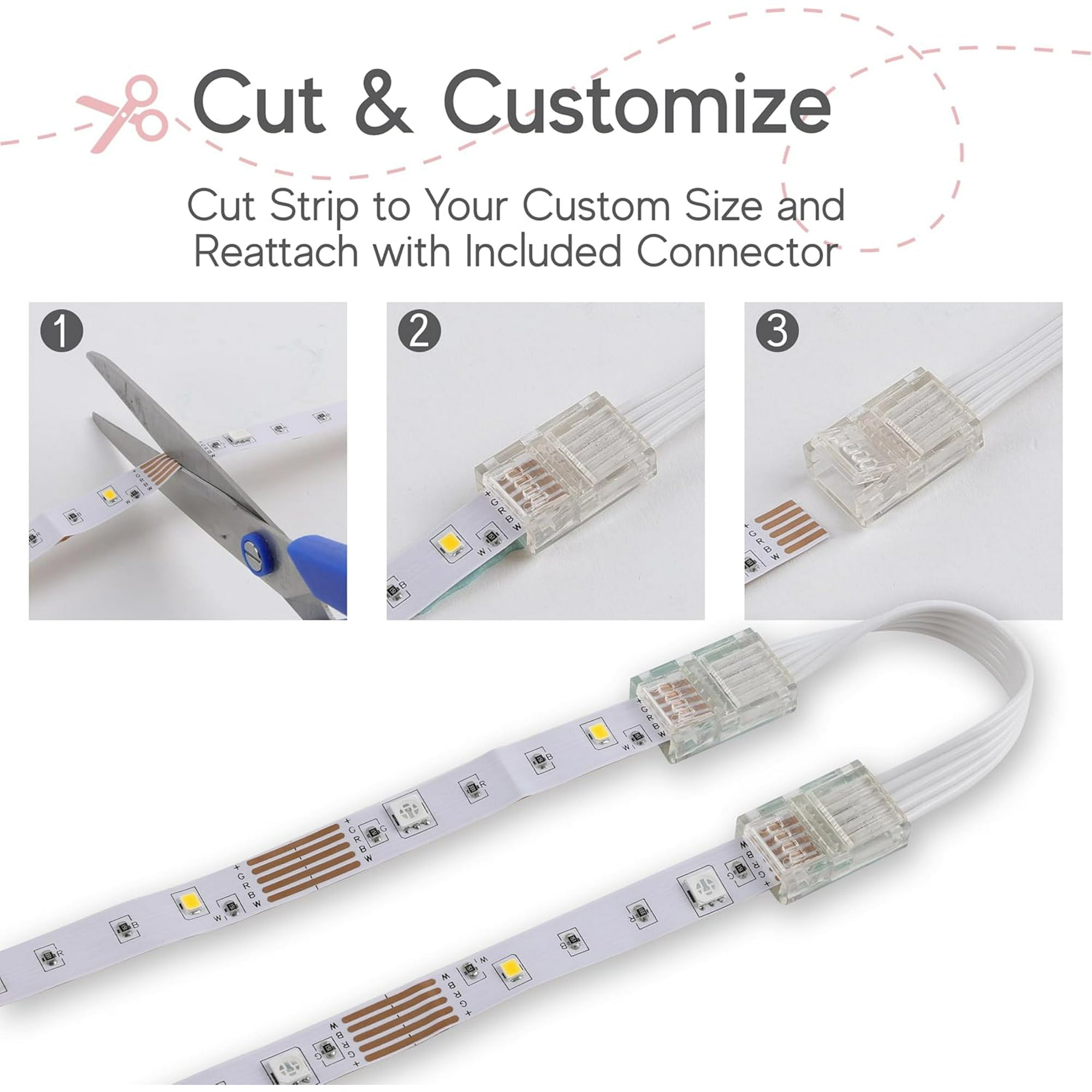 200 FT Cut & Customize Indoor LED Light Strip Kit, Includes 3 Connectors