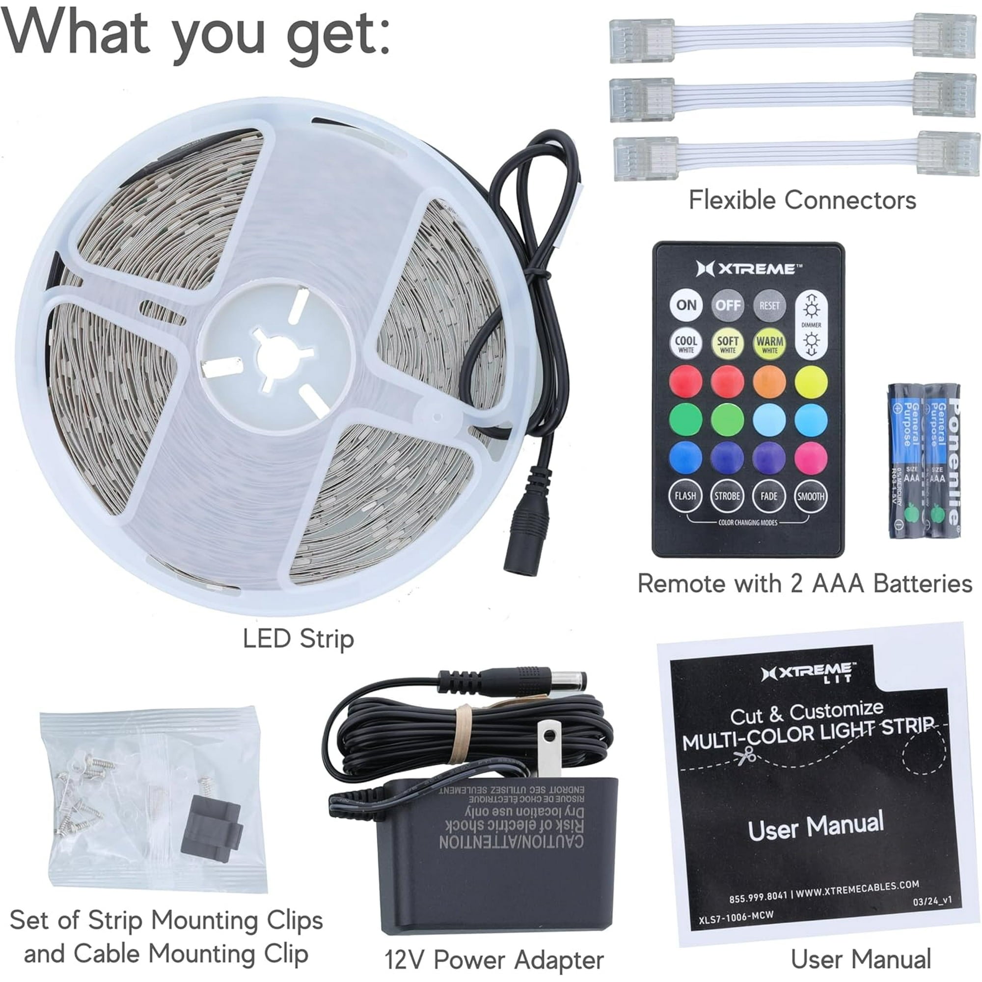 200 FT Cut & Customize Indoor LED Light Strip Kit, Includes 3 Connectors