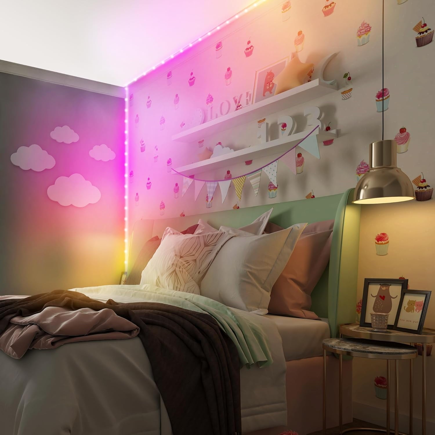 200ft Bluetooth LED Light Strips, Flowing Color Effect, App Use, Indoor