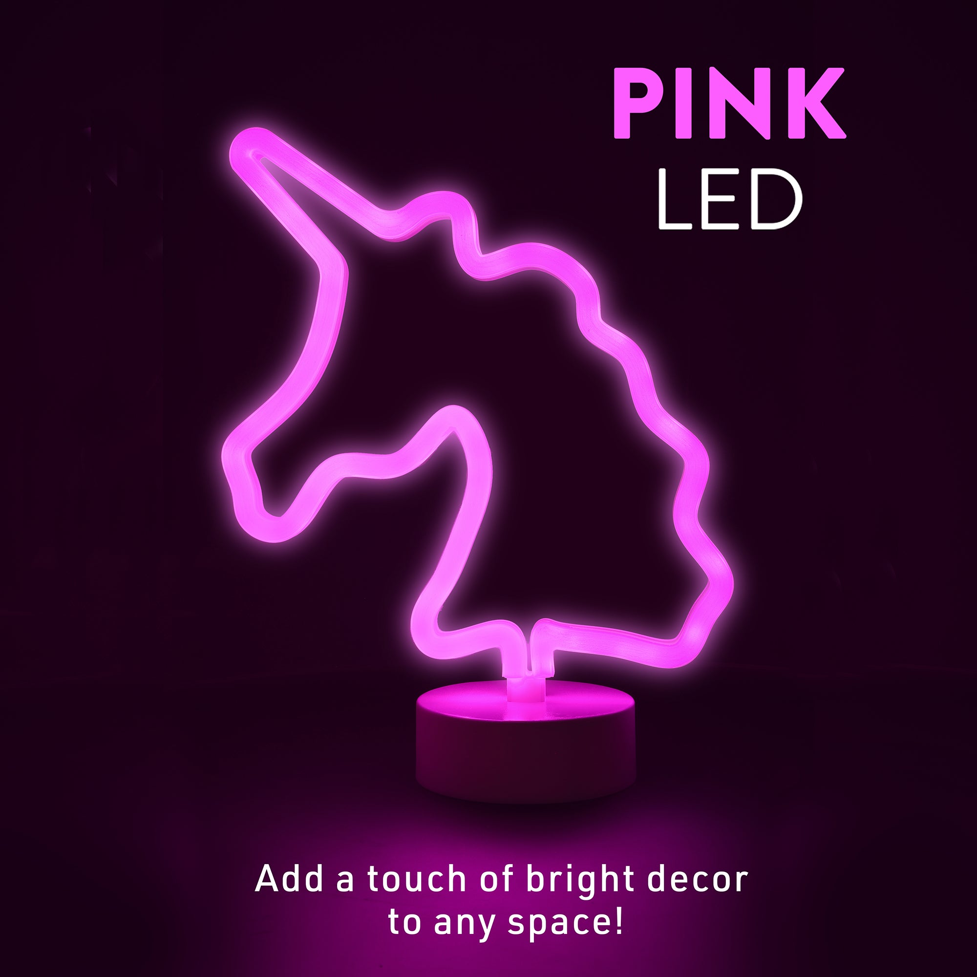 Unicorn Neon Pink LED Tabletop Sign with Holder Base, Battery Powered, 4 Hour Timer