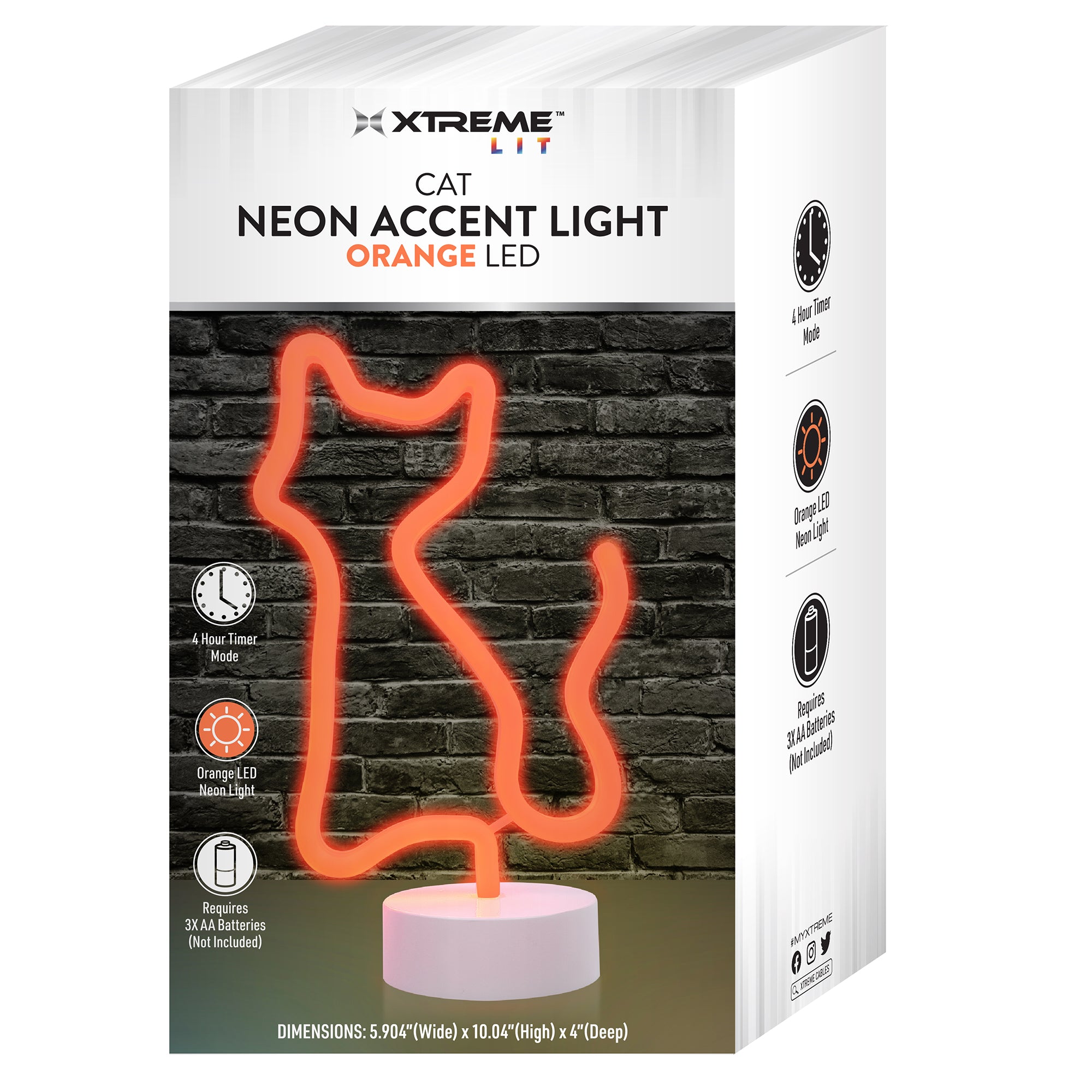 Cat Neon Sign, Orange LED Cat Tabletop Sign with Holder Base, Battery Powered, 4 Hour Timer