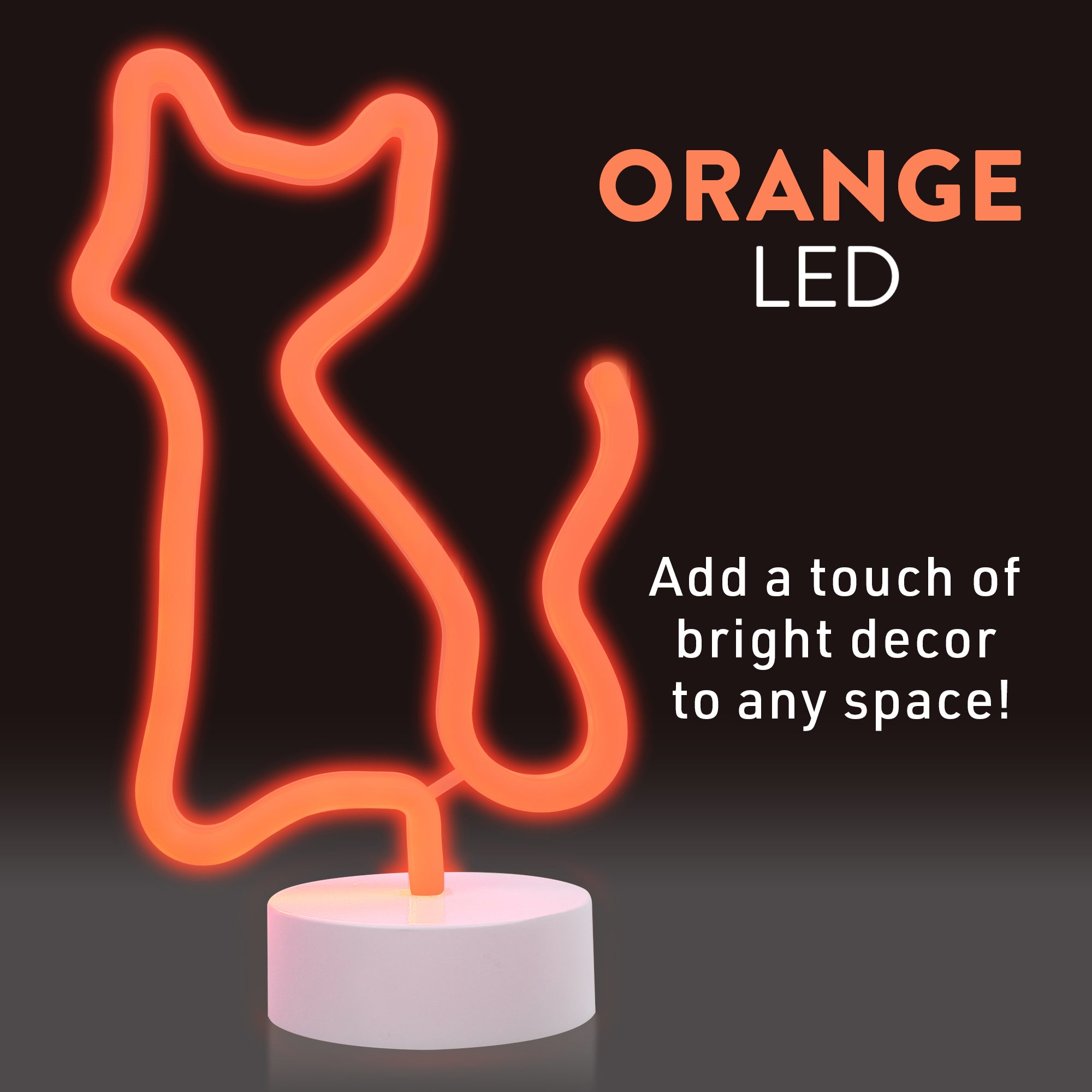 Cat Neon Sign, Orange LED Cat Tabletop Sign with Holder Base, Battery Powered, 4 Hour Timer