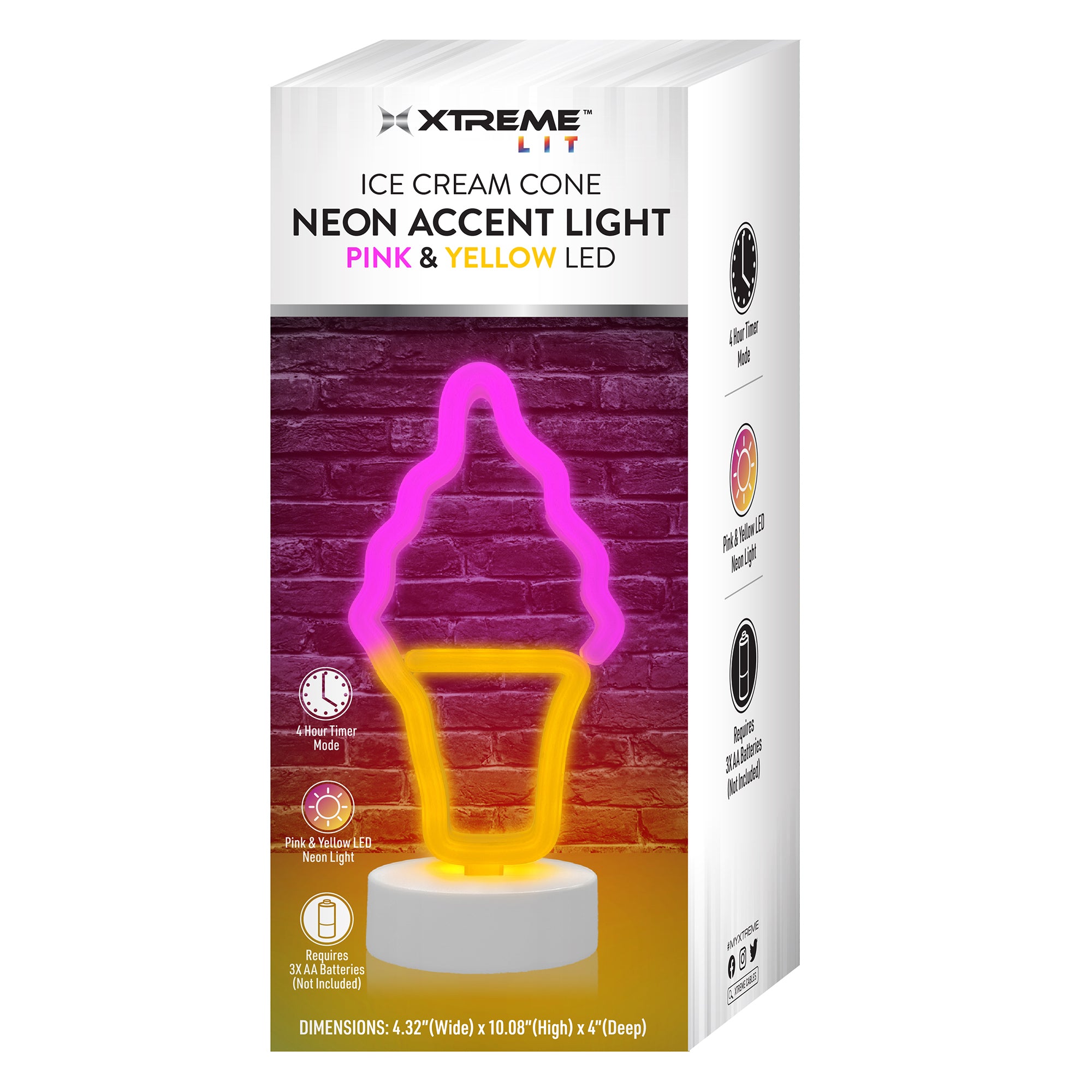 Ice Cream Neon Sign, Orange LED Ice Cream Tabletop Sign with Holder Base, Battery Powered, 4 Hour Timer