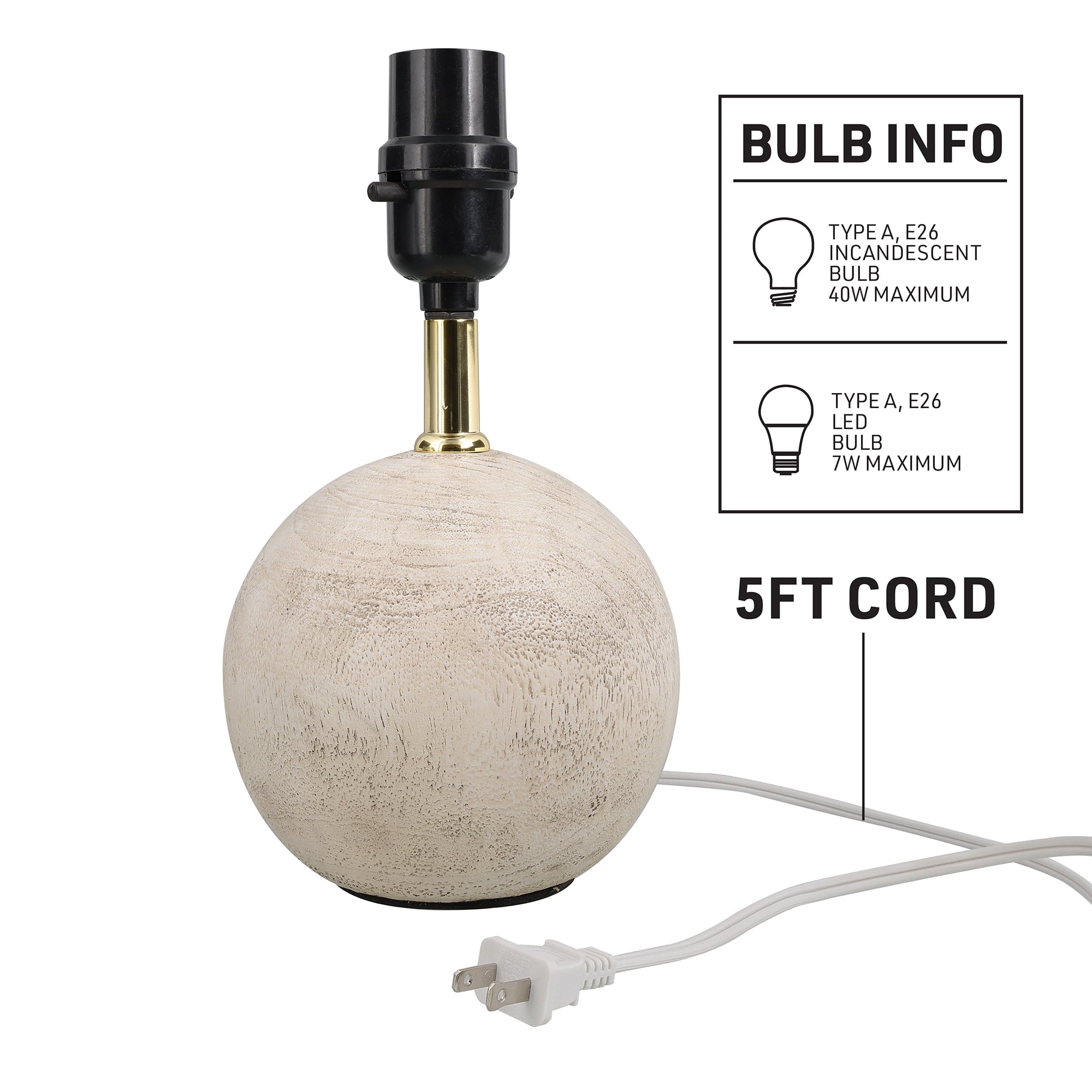 Mini Ball Natural Grey Resin Table Lamp with White Fabric Shade, LED Bulb Included, Push-Through Switch, Modern & Compact Design