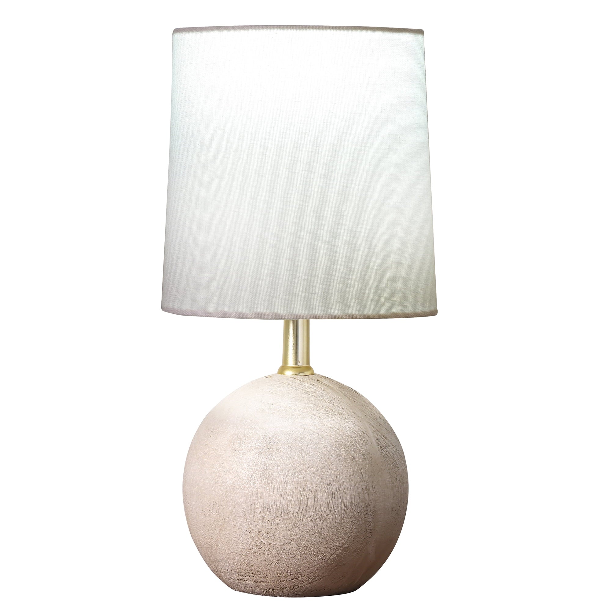 Mini Ball Natural Grey Resin Table Lamp with White Fabric Shade, LED Bulb Included, Push-Through Switch, Modern & Compact Design