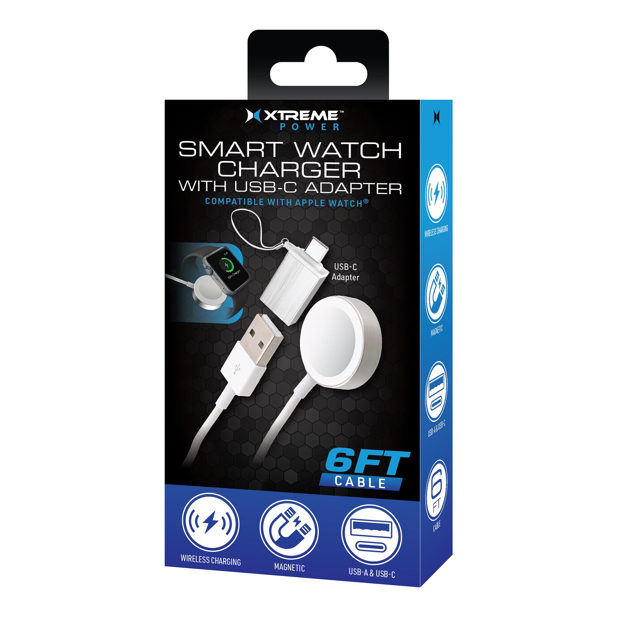 Smart Watch Charger with 6FT Magnetic Wireless Charging Cable, USB-A & USB-C Adapter