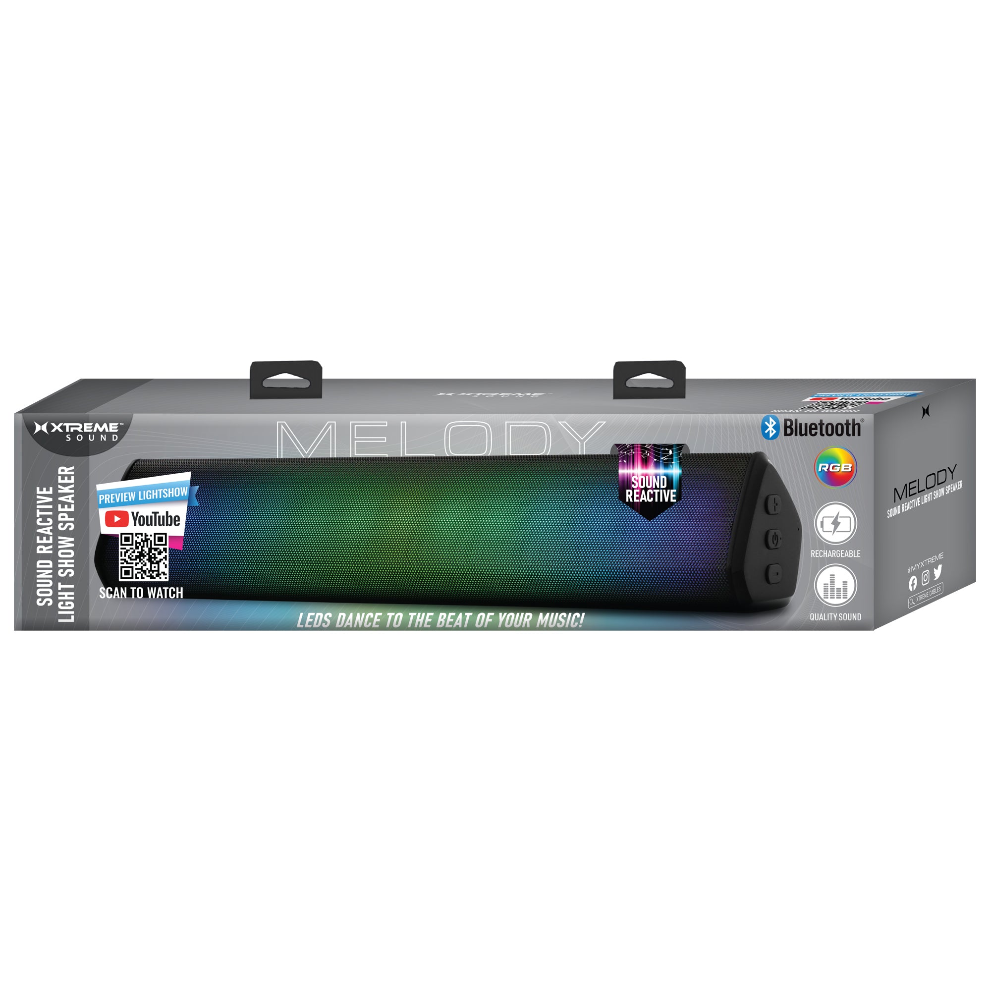 Sound Reactive Multi-Color LED Light Bluetooth Sound Bar Speaker, Built-in Audio Controls