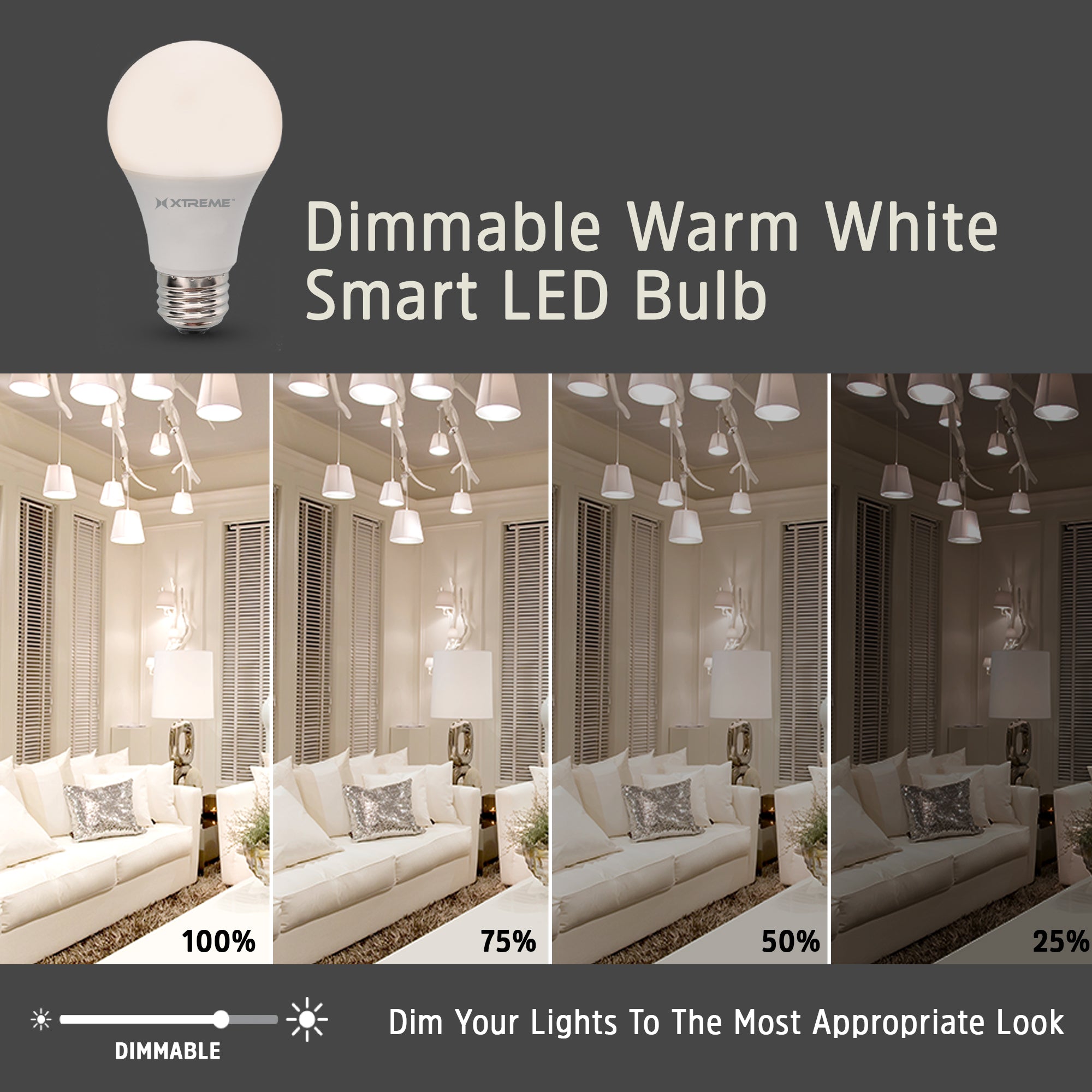Smart Wi-Fi Dimmable Warm White LED Light Bulb, A19, E26, Mobile App Control, 9 Watt