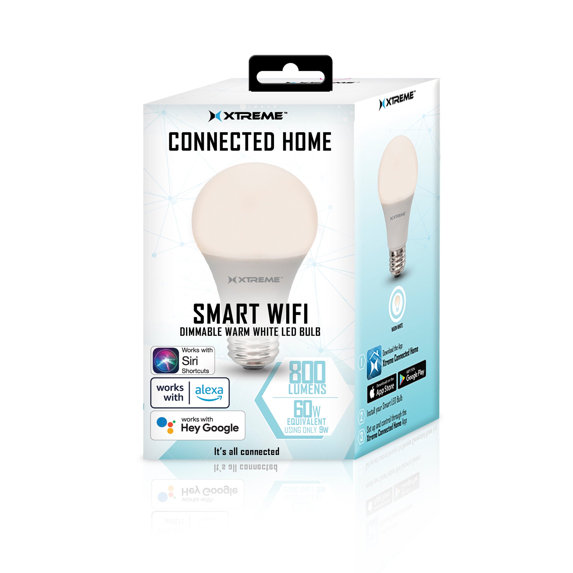 Smart Wi-Fi Dimmable Warm White LED Light Bulb, A19, E26, Mobile App Control, 9 Watt