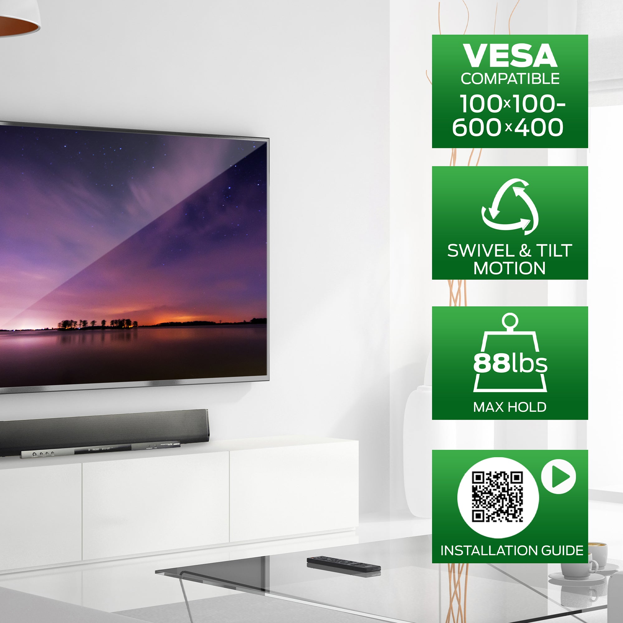 Tilting TV Wall Mount - Fits 23"-42" TVs, 55lbs Capacity, VESA Compatible 75x75-200x200