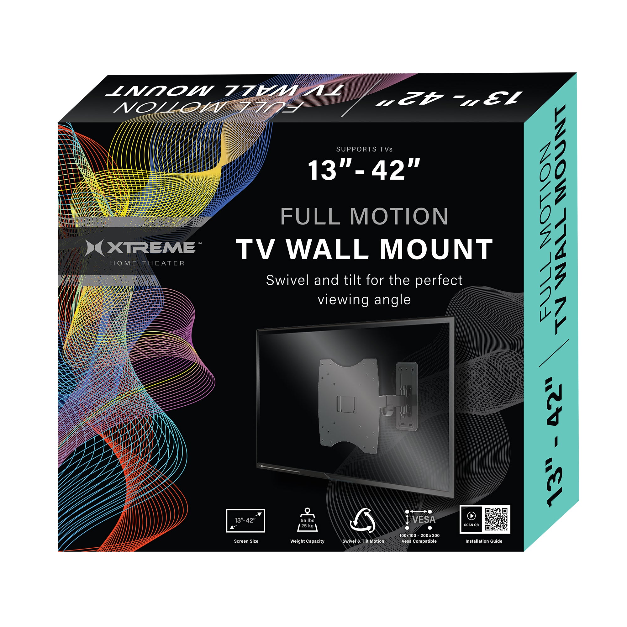 Full Motion TV Wall Mount Bracket for 13-42 Inch TVs, Supports up to 55 lbs, Easy to Install