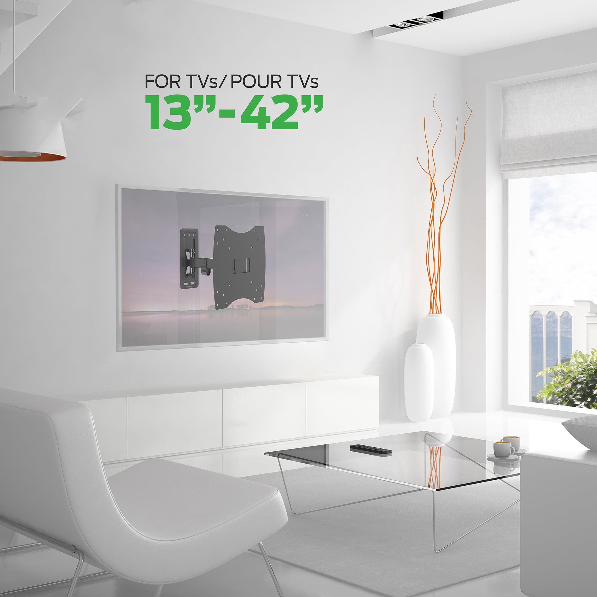 Full Motion TV Wall Mount Bracket for 13-42 Inch TVs, Supports up to 55 lbs, Easy to Install