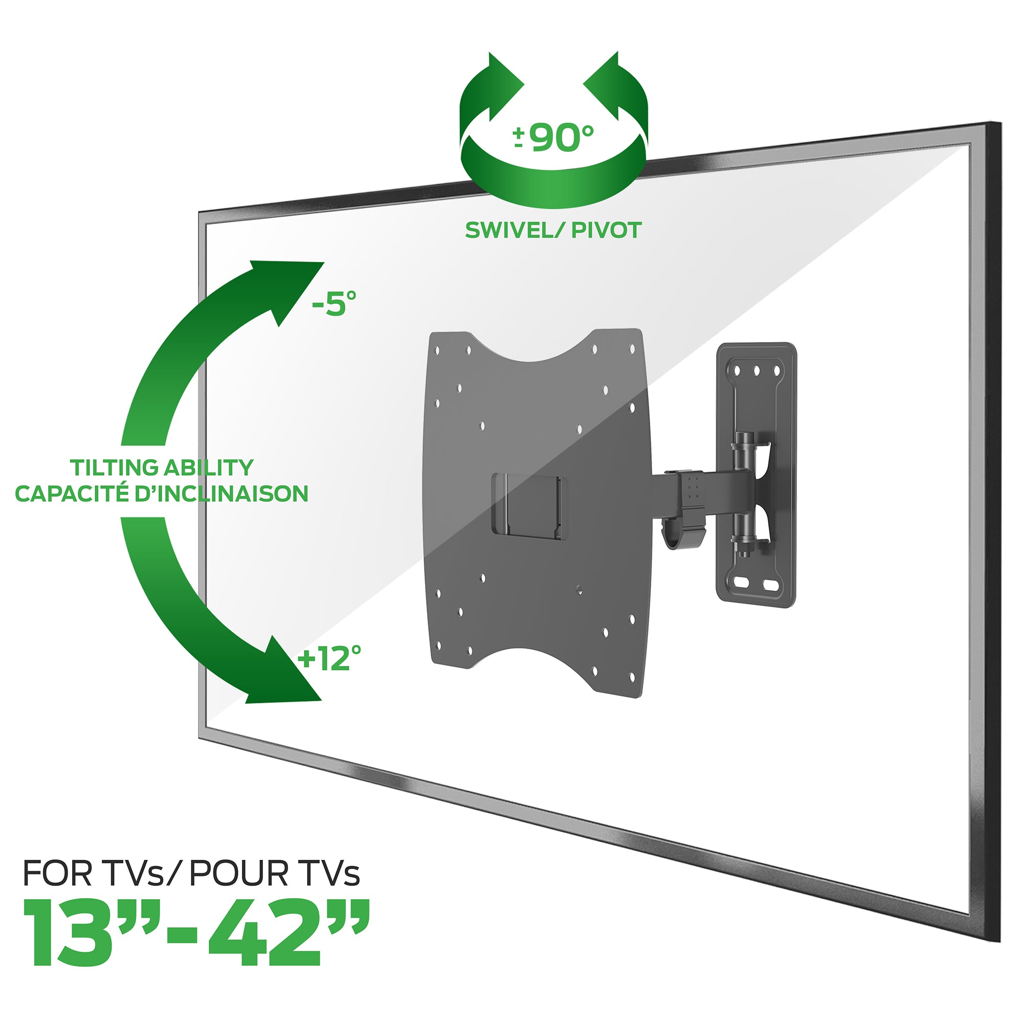 Full Motion TV Wall Mount Bracket for 13-42 Inch TVs, Supports up to 55 lbs, Easy to Install