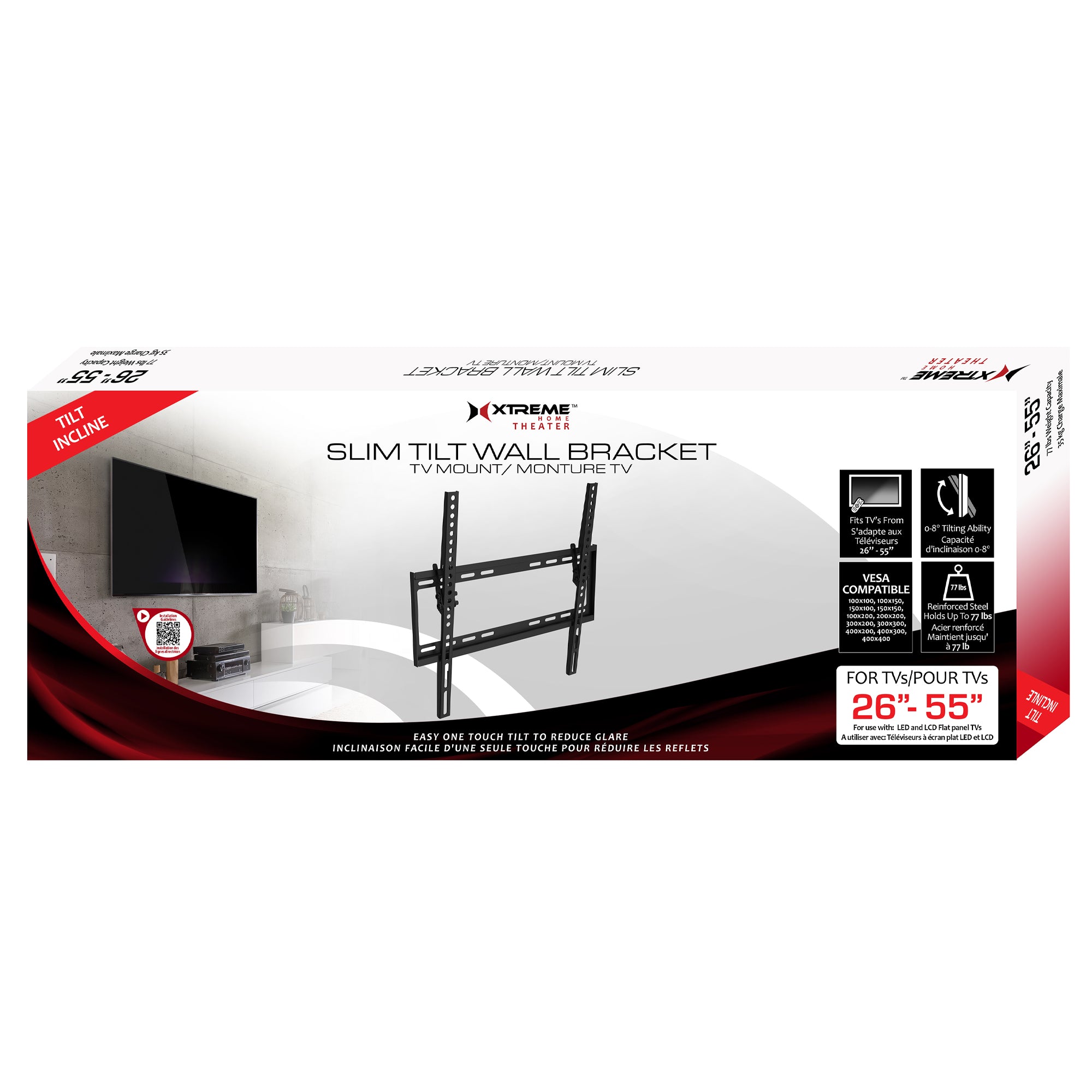 Tilt TV Wall Mount for 26-55 Inch TVs - Universal Flat Panel TV Bracket with VESA Compatibility, 77 lbs Capacity & Easy Cable Management