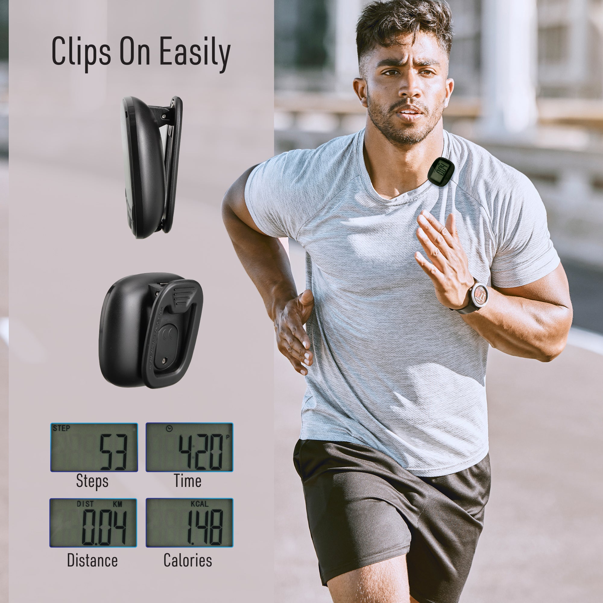 Clip-On Pedometer for Walking - Step, Distance, & Calorie Tracker