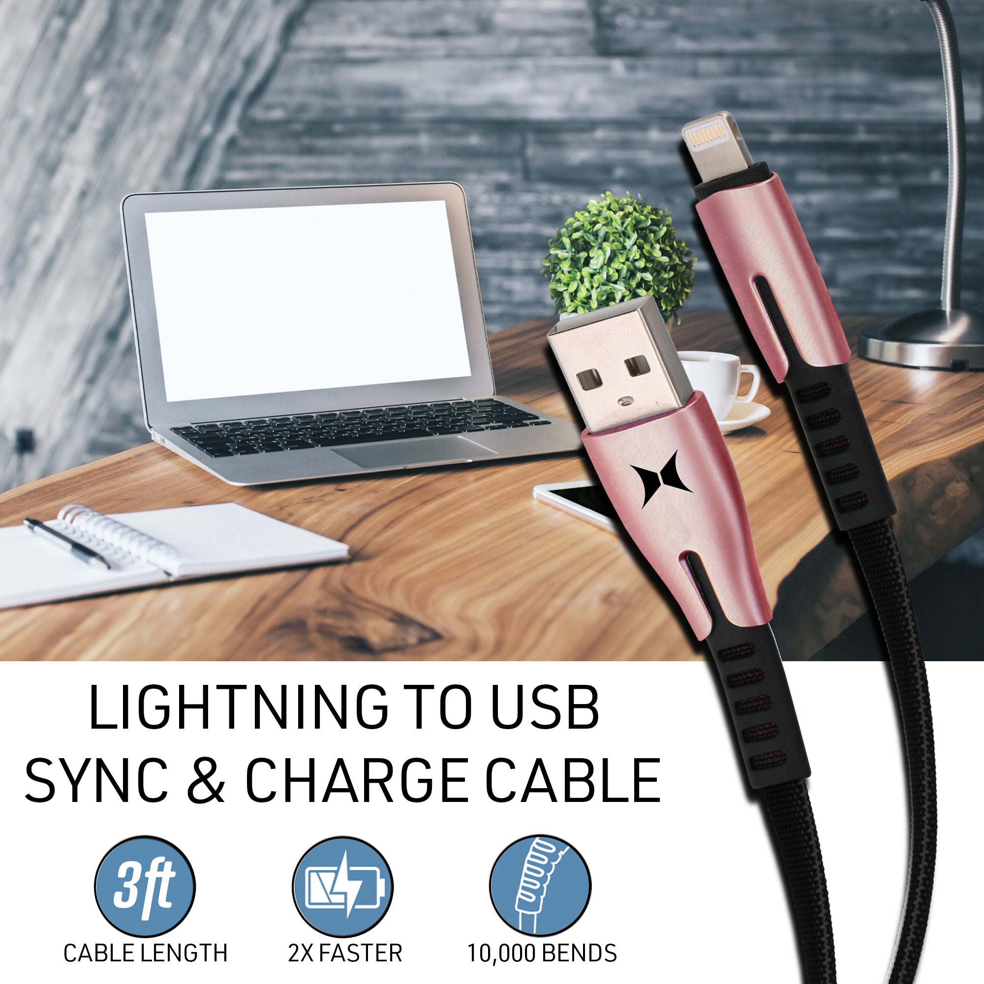 3ft Lightning MFI Cable Rose Gold
