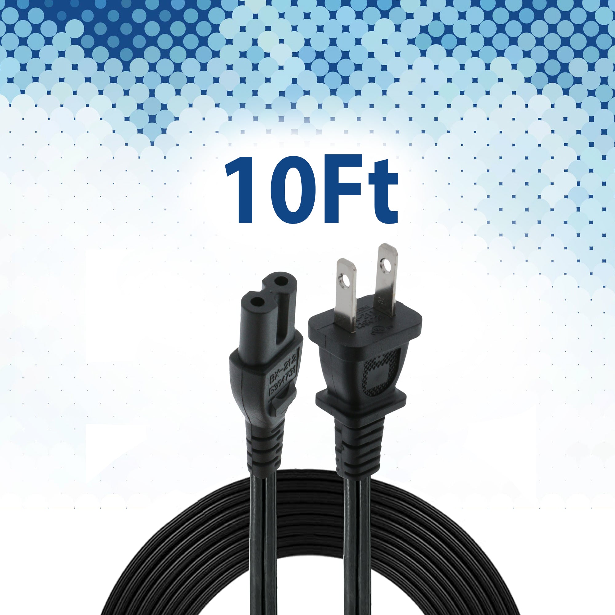 10ft Non-Polarized Replacement Power Cord, Works With Game Consoles, Cable Boxes, Printers