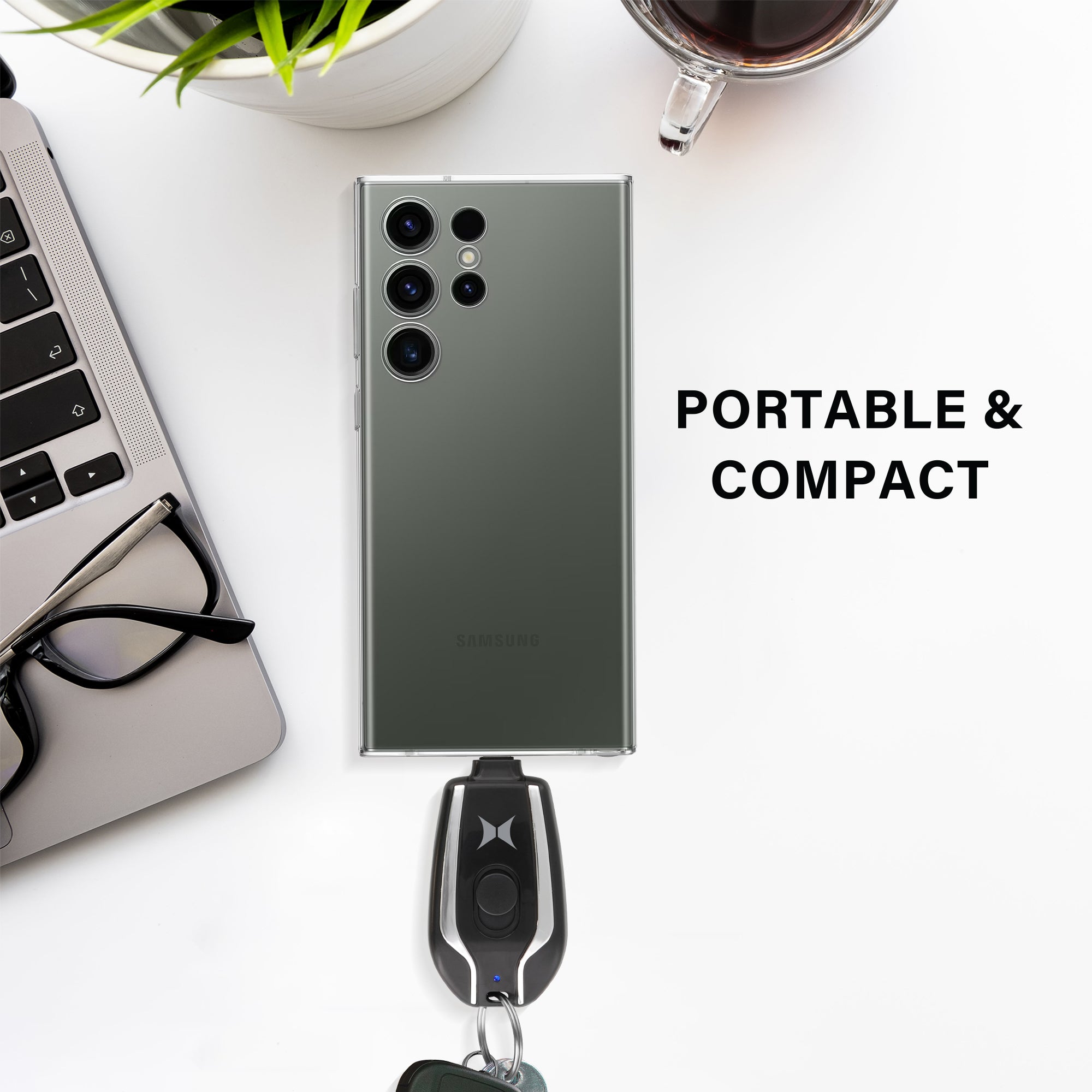 5W USB-C Keychain Power Bank - 1200 mAh Portable Charger with Retractable Switch for Phones, Earbuds & USB-C Devices