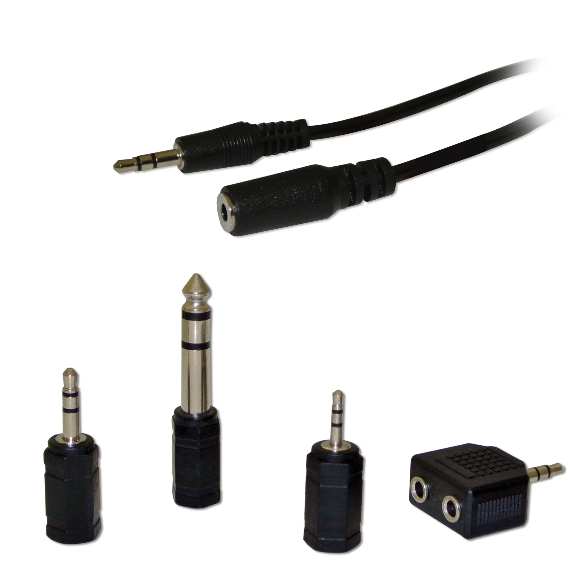 5-in-1 Audio Adapter Kit with Headphone Splitter, 5ft Extension Cable & 6.35mm Stereo Adapter - Universal Connector for Phones, Amplifiers & Stereos