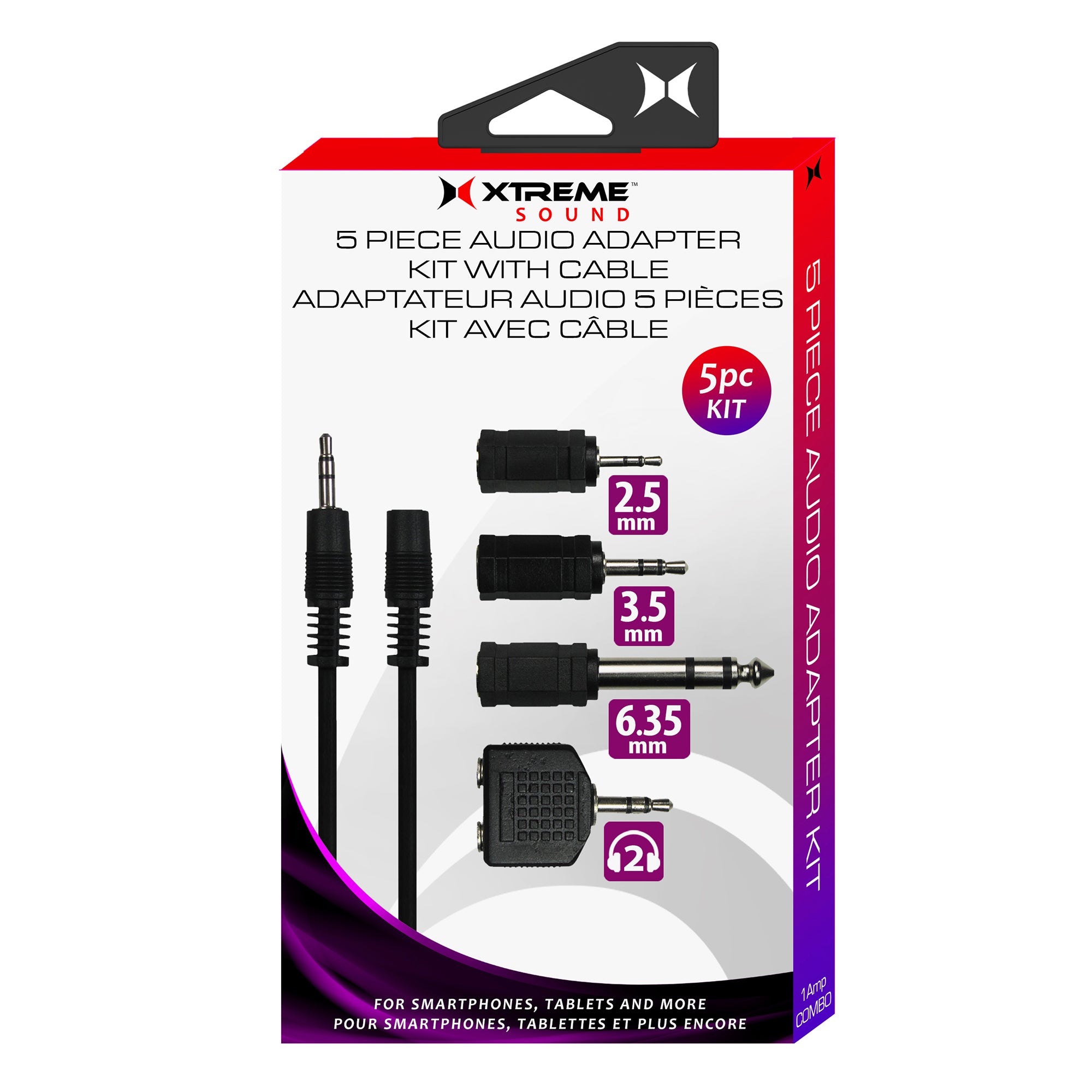 5-in-1 Audio Adapter Kit with Headphone Splitter, 5ft Extension Cable & 6.35mm Stereo Adapter - Universal Connector for Phones, Amplifiers & Stereos