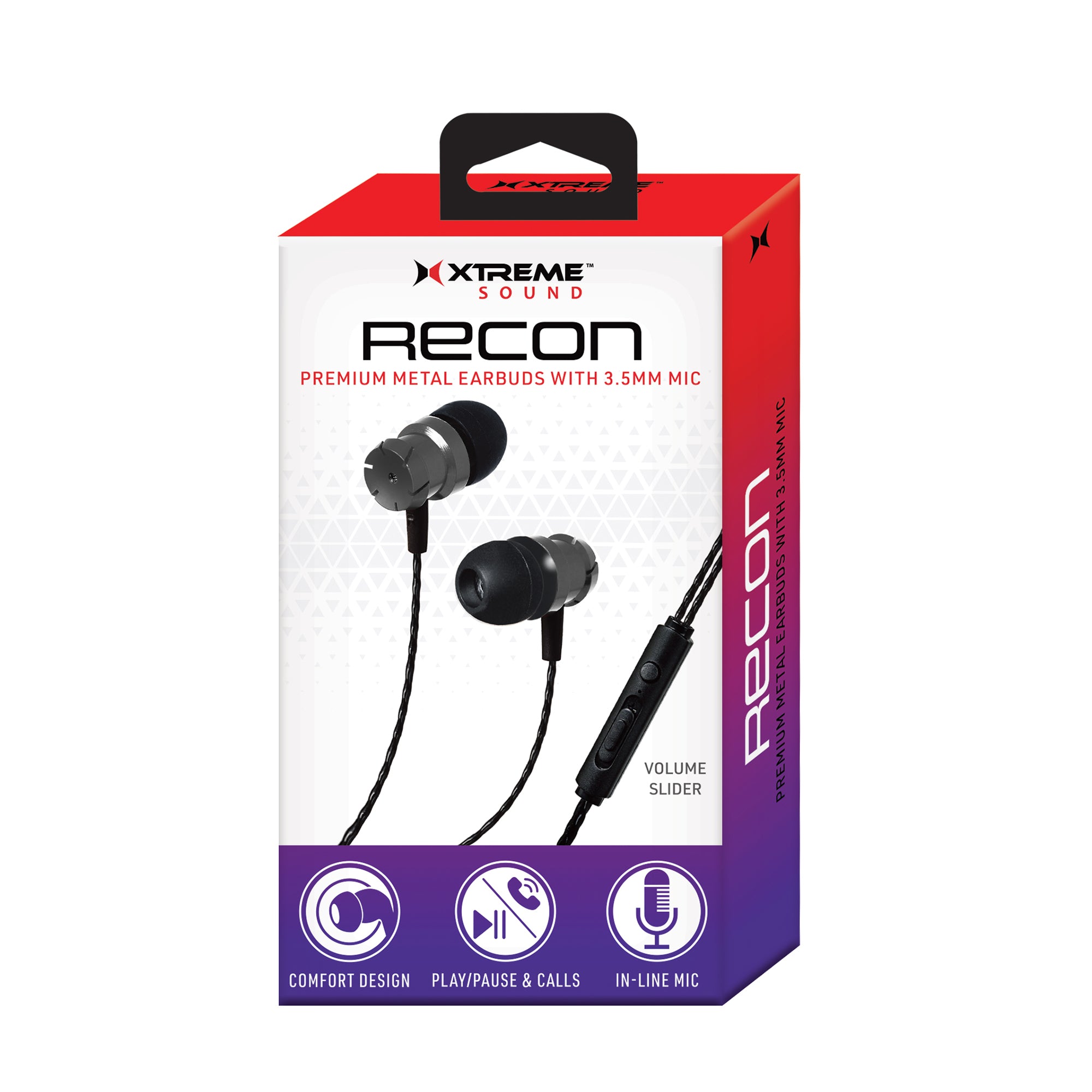 RECON Earbuds with Built-in Microphone Volume Control Wired  In-Ear Headphones for iOS/Android, Laptops, Tablets, and PC