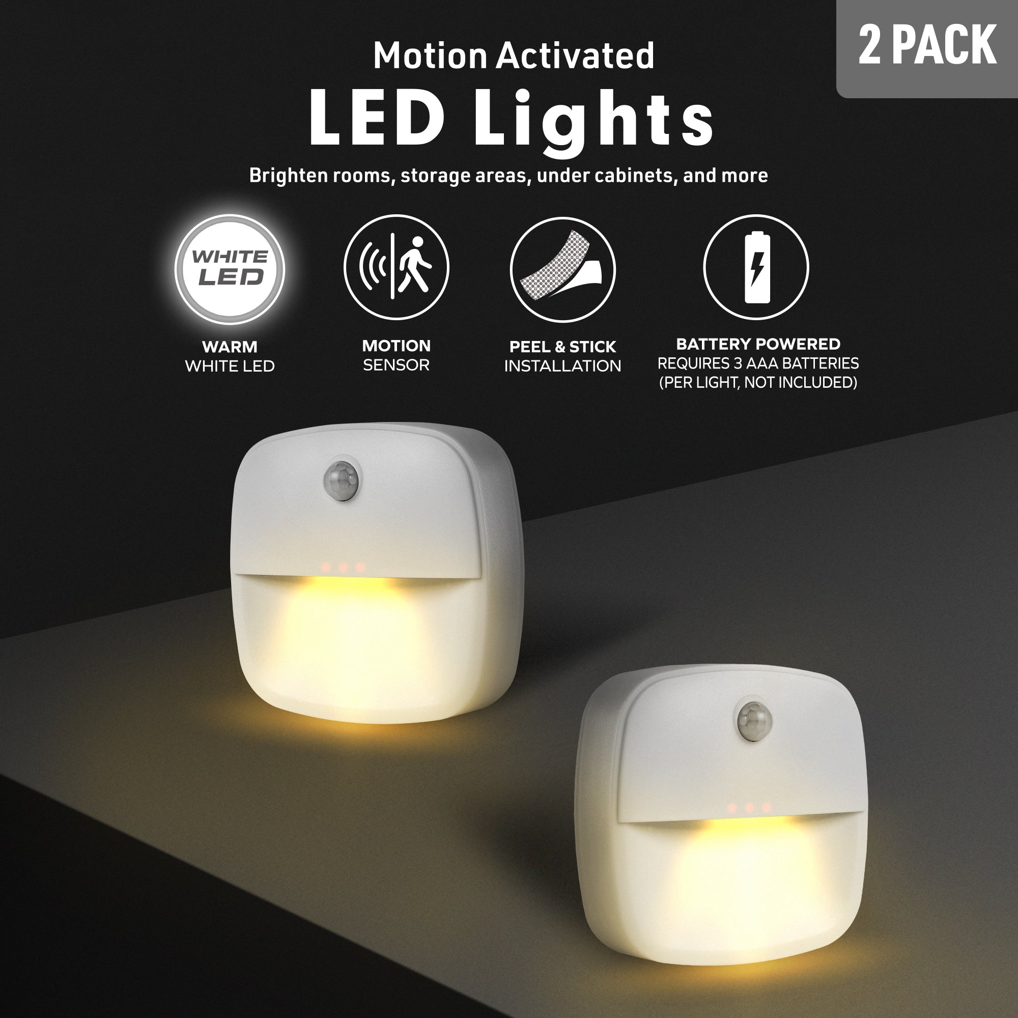 Wireless Motion-Activated LED Light 2-Pack – Under-Cabinet & Closet Stick-On Lighting with Auto-Shutoff, 10 Ultra-Bright LEDs, and Magnetic Mounting