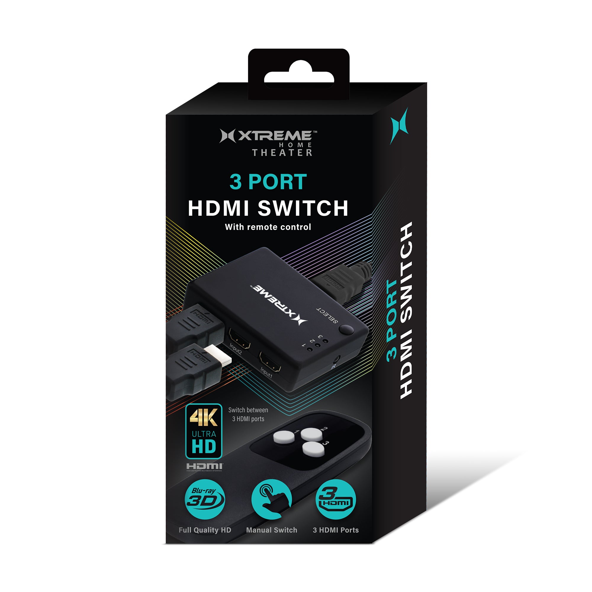 Xtreme HDMI 3 Port Switch Splitter (3-in-1): Manual 1080P Video Selector for Game Consoles, DVD Players, & TV. Prevents Cable Wear