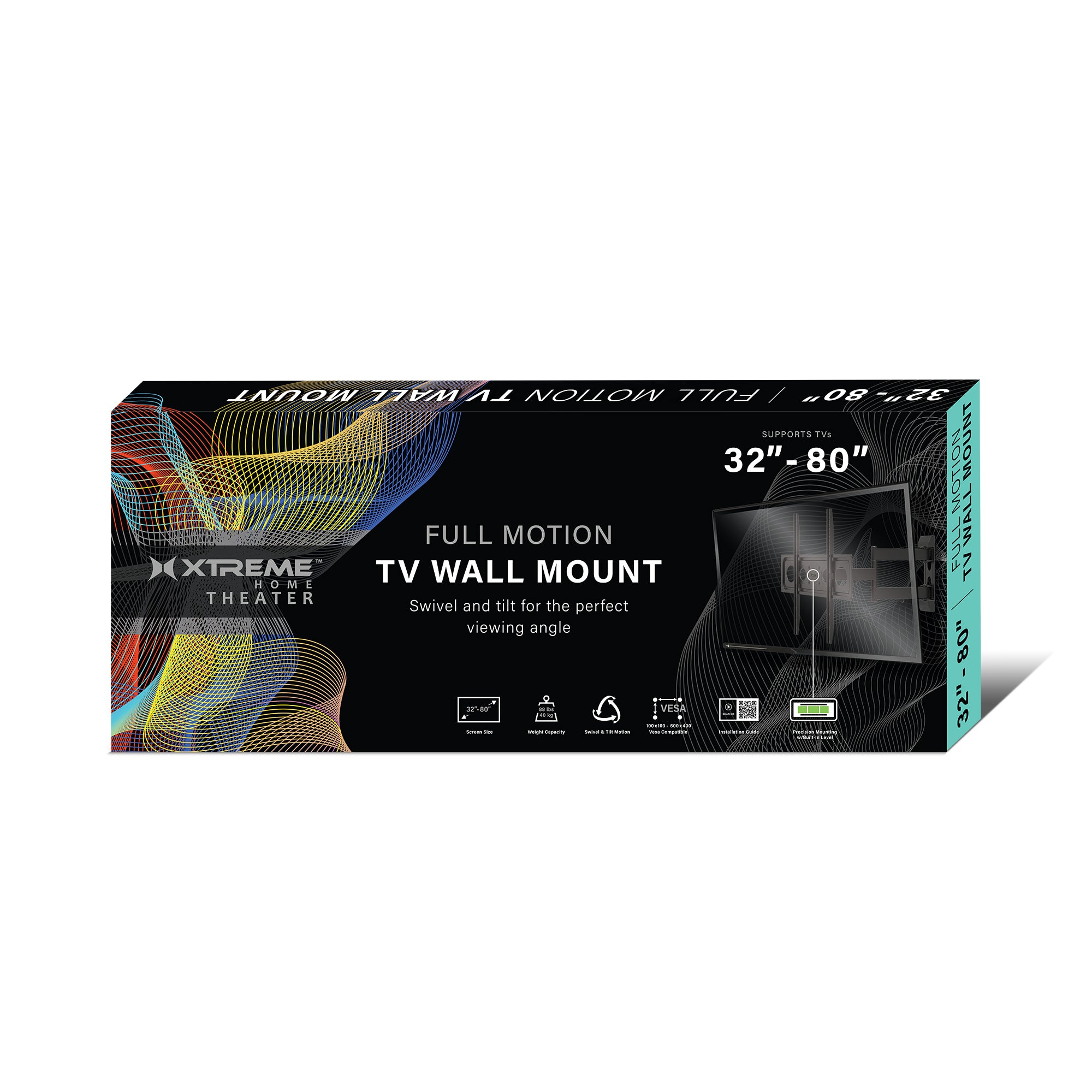 Full Motion TV Wall Mount, Full Motion TV Mount for 32-80 Inch Flat-Panel TVs, Holds 88 lbs