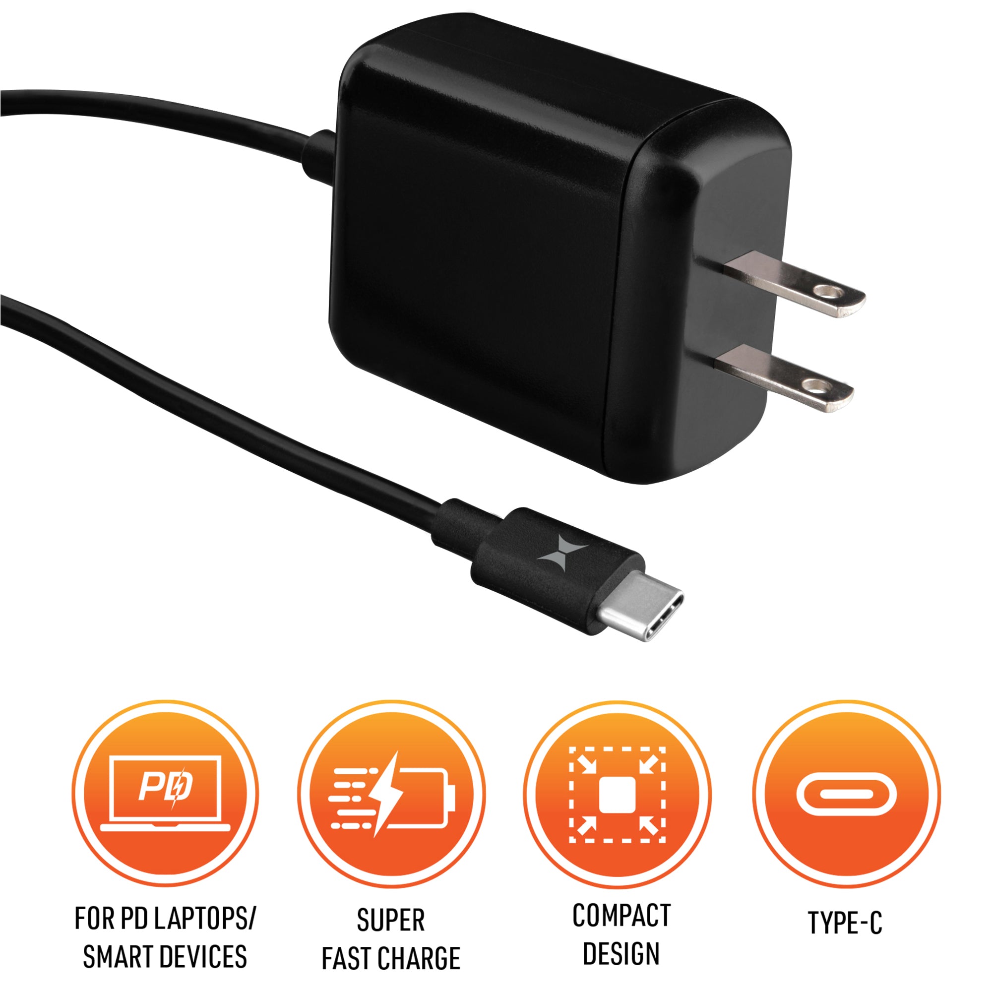 65W Type-C PD Power Adapter with 6ft Cable, Ideal for Charing Compatible Smartphones, Tablets, Laptops and Other Items, Works with Any Standard Wall Socket/Power Strip