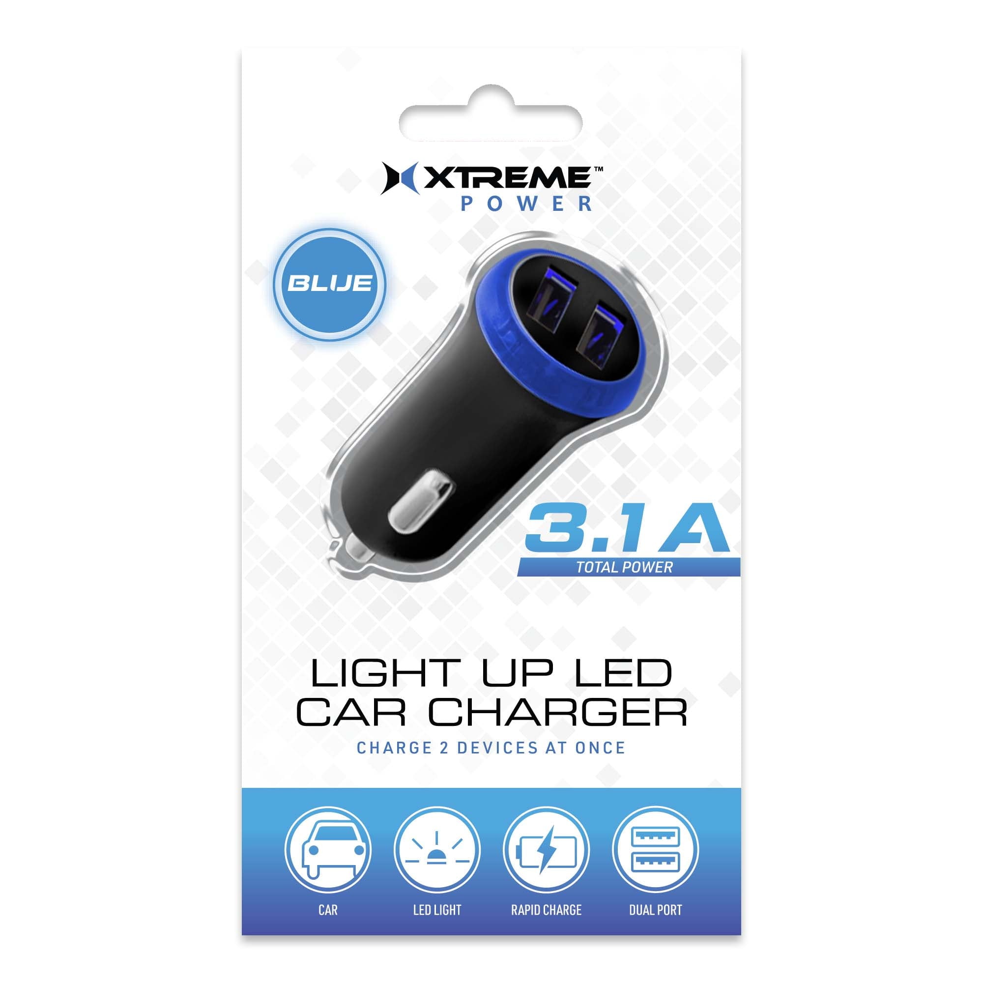 Dual Port USB LED White Light Car Charger, 3.1 Amps, Repower Compatible Devices
