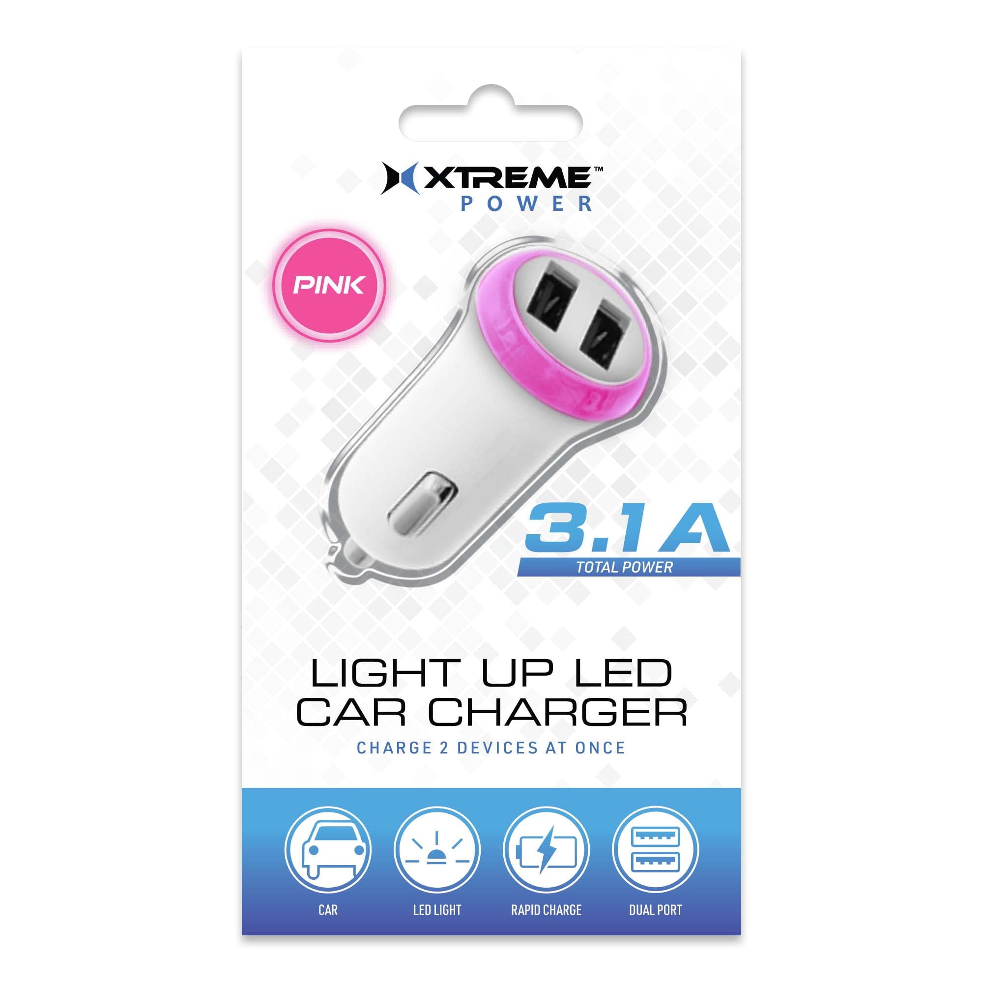 Dual Port USB LED White Light Car Charger, 3.1 Amps, Repower Compatible Devices