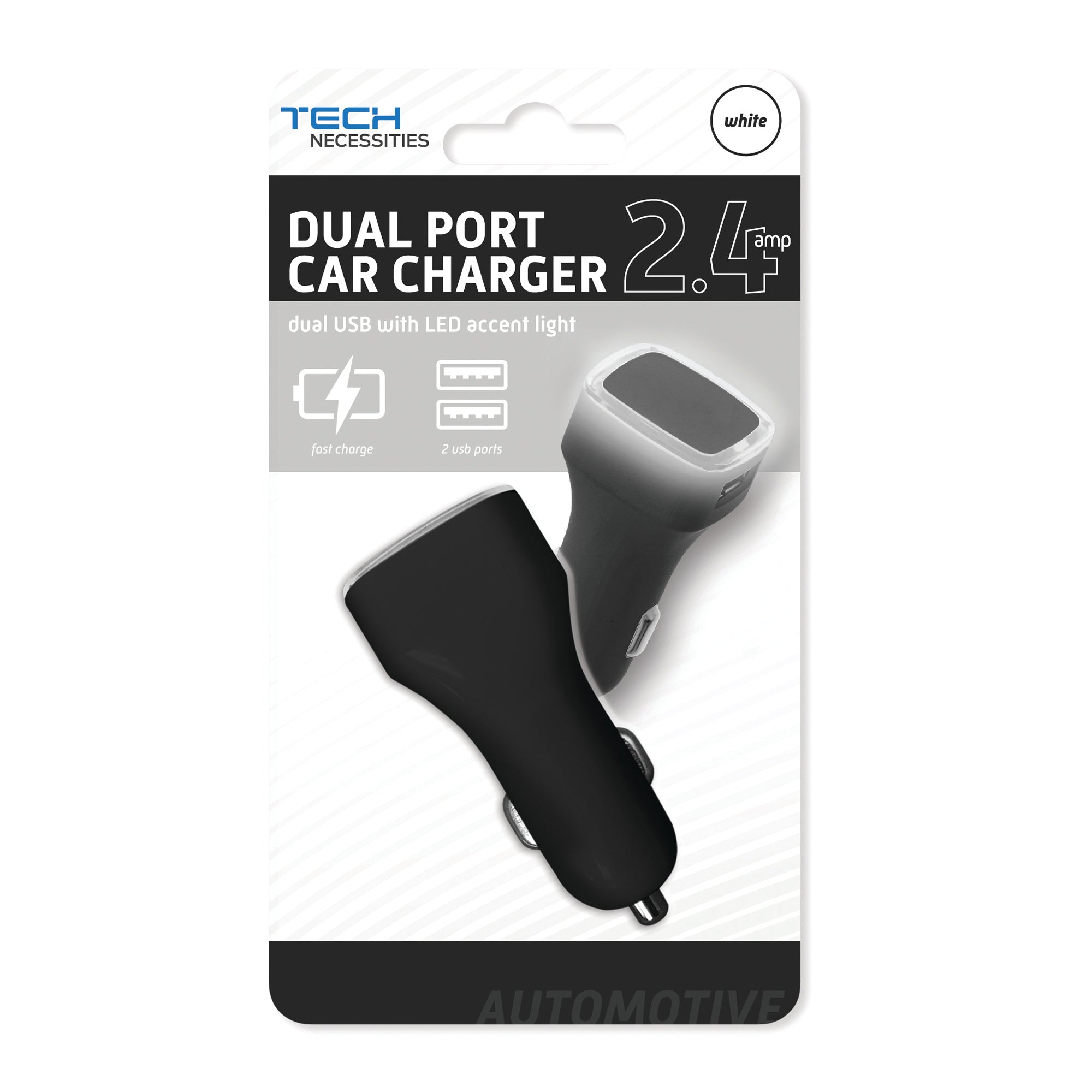 USB 2.4A 2-Port Car Charger with LED Light