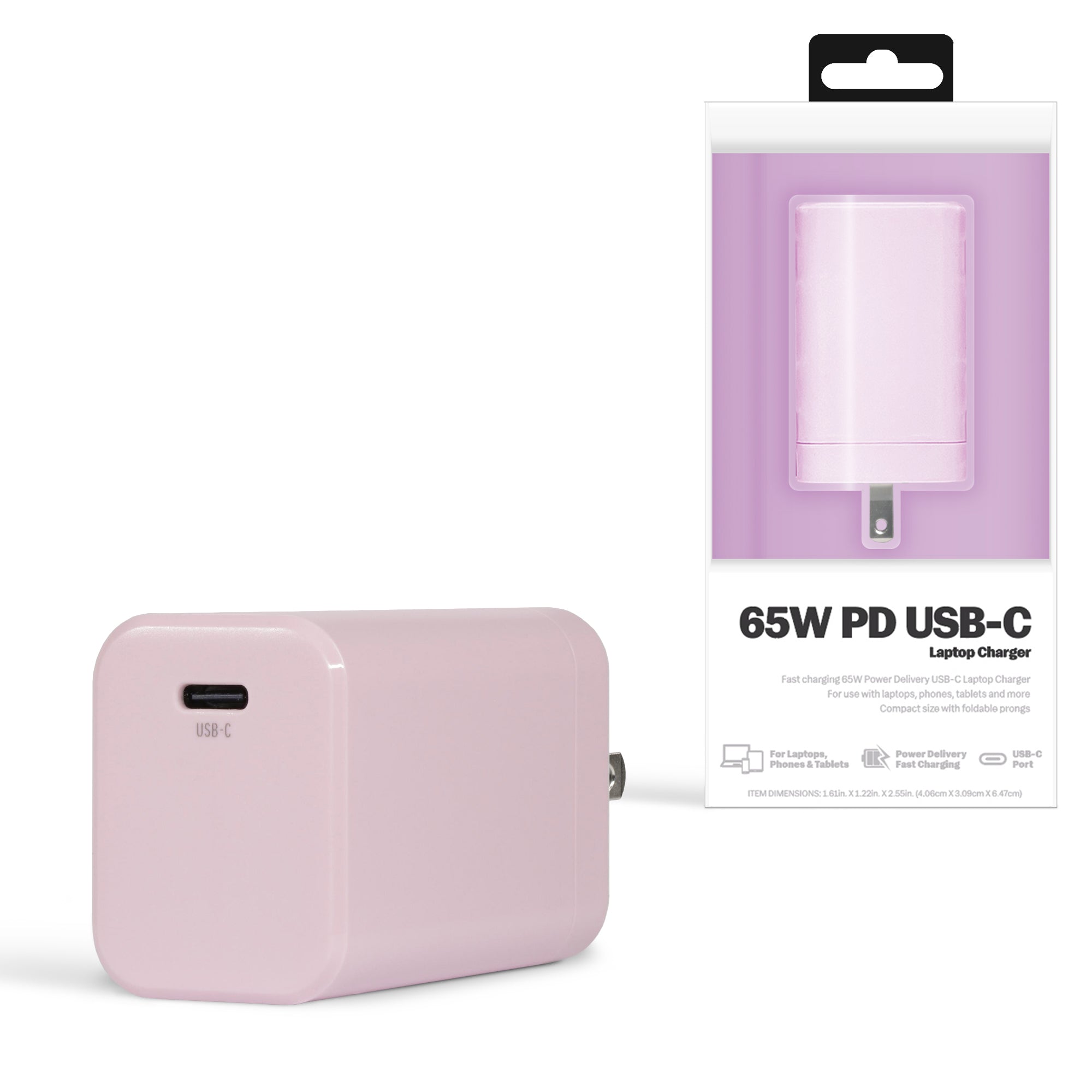 65W USB-C Wall Charger for Laptops with PD Power Delivery, Compact Fast Charging Wall Charger