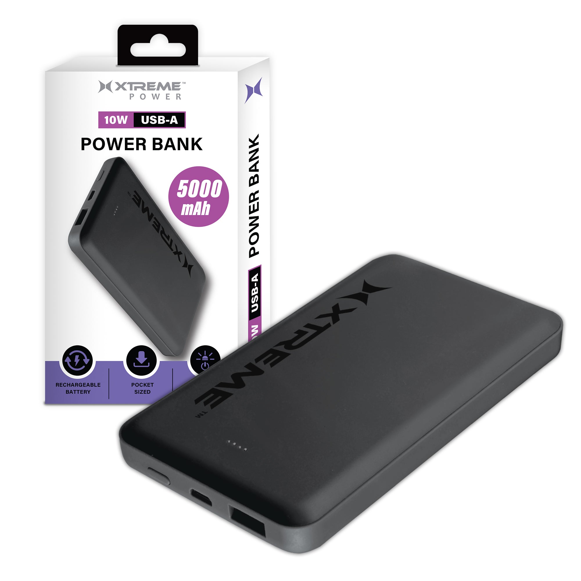 10W USB-A 5000mAh Pocket Power Bank with LED Indicators, Portable Rechargeable Travel Battery Pack for Smartphones and Devices