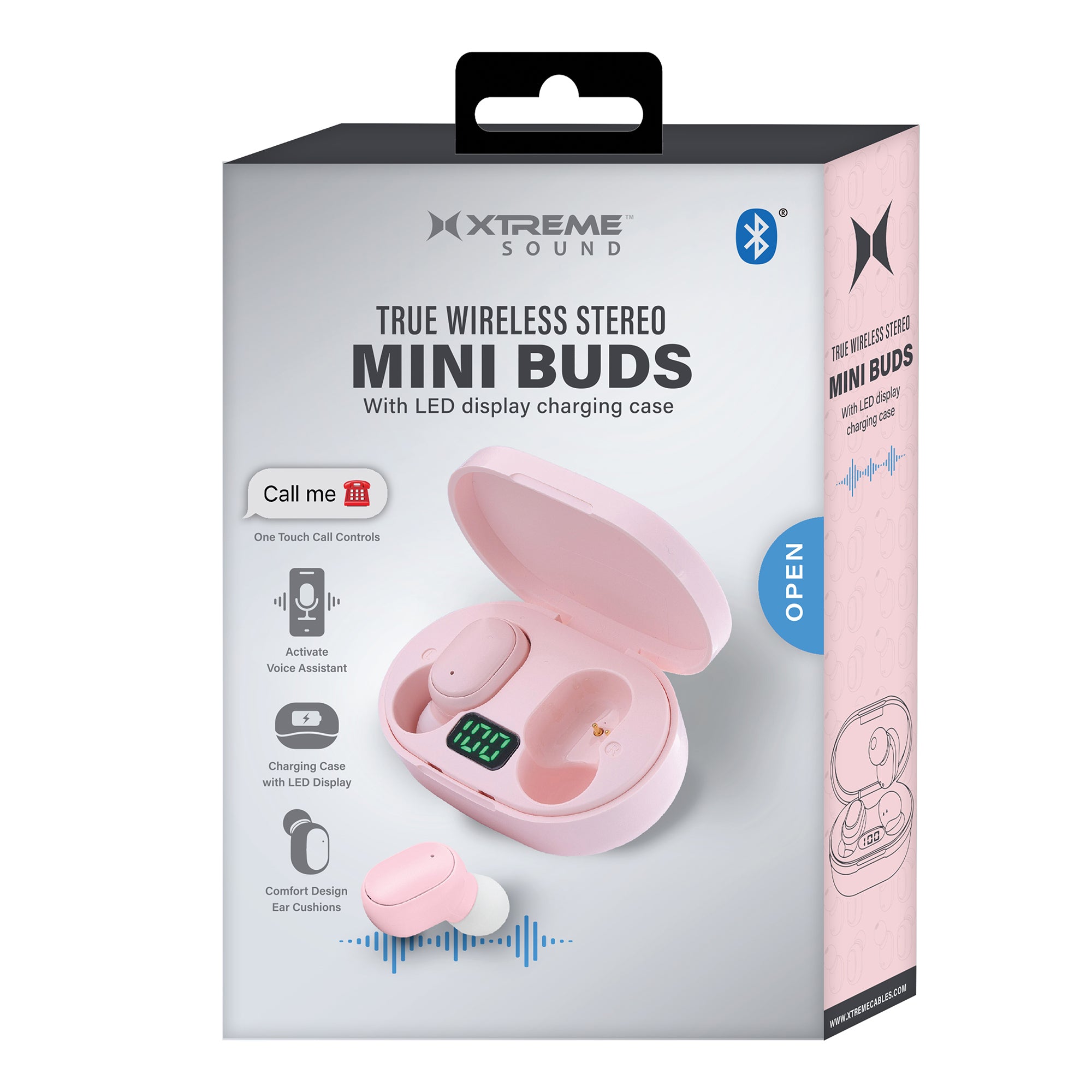 True Wireless Stereo Mini Buds with LED Display Charging Case, Comfort Design, Bluetooth 5.0, and Voice Assistant Activation
