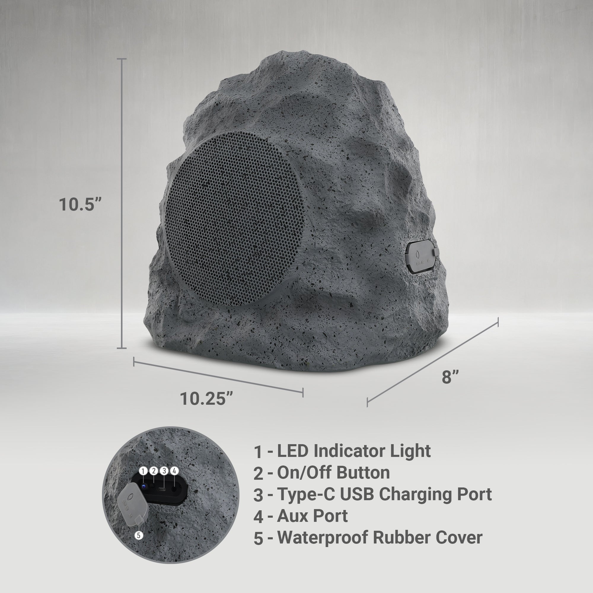 Rock Speakers Outdoor Waterproof 2 Pack - IPX5 Water-Resistant Speaker with True Wireless Stereo - 33ft Range