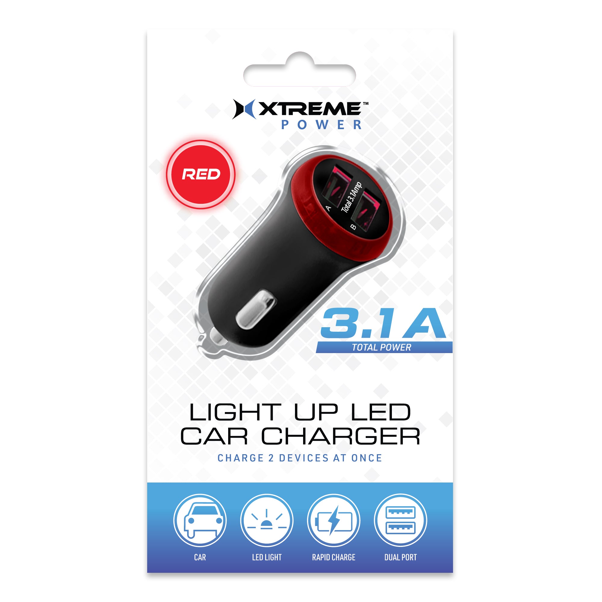 Dual Port USB LED White Light Car Charger, 3.1 Amps, Repower Compatible Devices